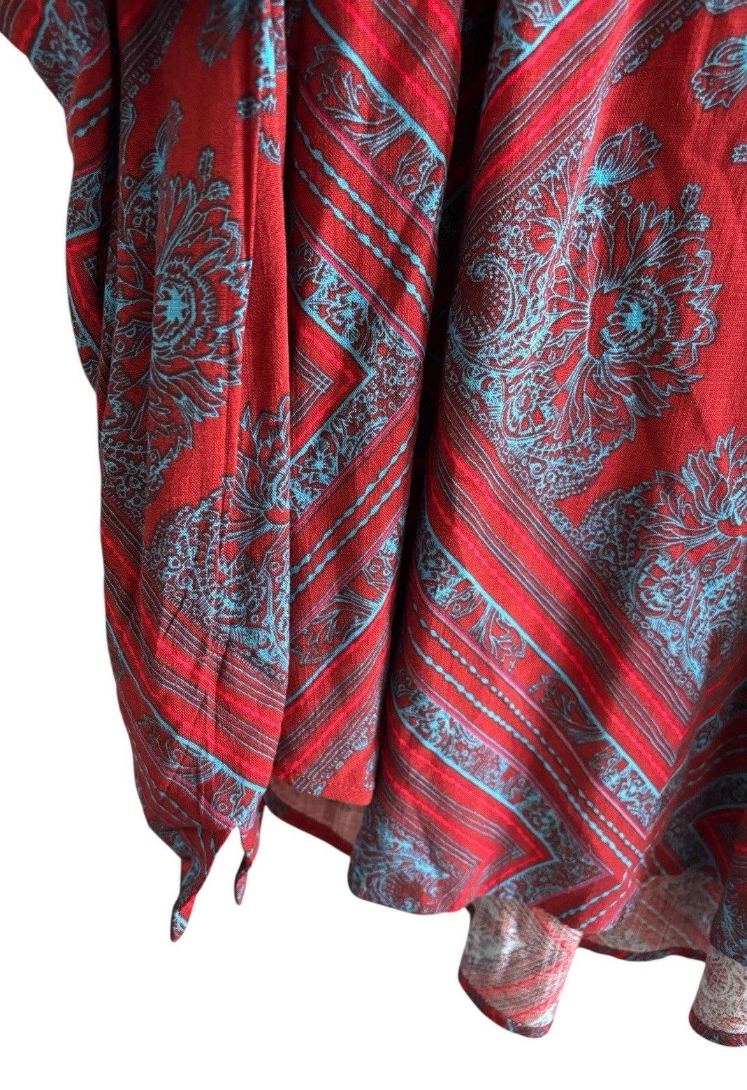 Free People Walking On A Dream Tunic Top Women’s S Red Blue Keyhole Aztec Boho