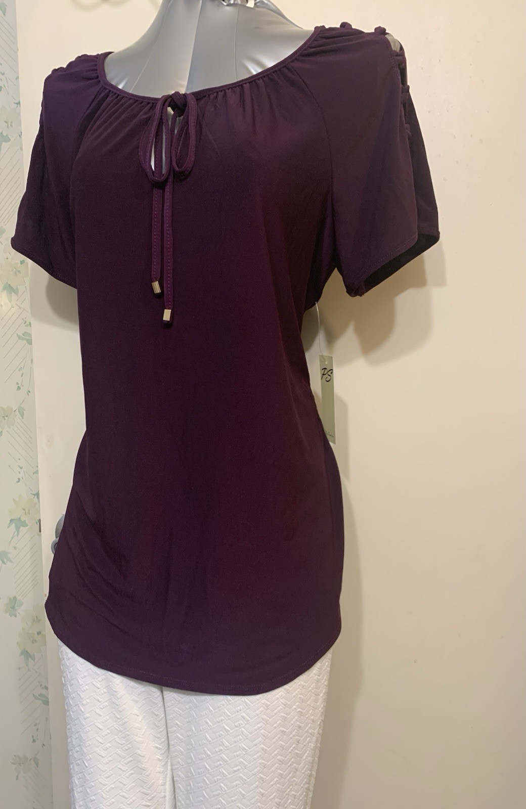 Purple blouse cold shoulder XL stretchy tie front detail mother’s day gift b-day