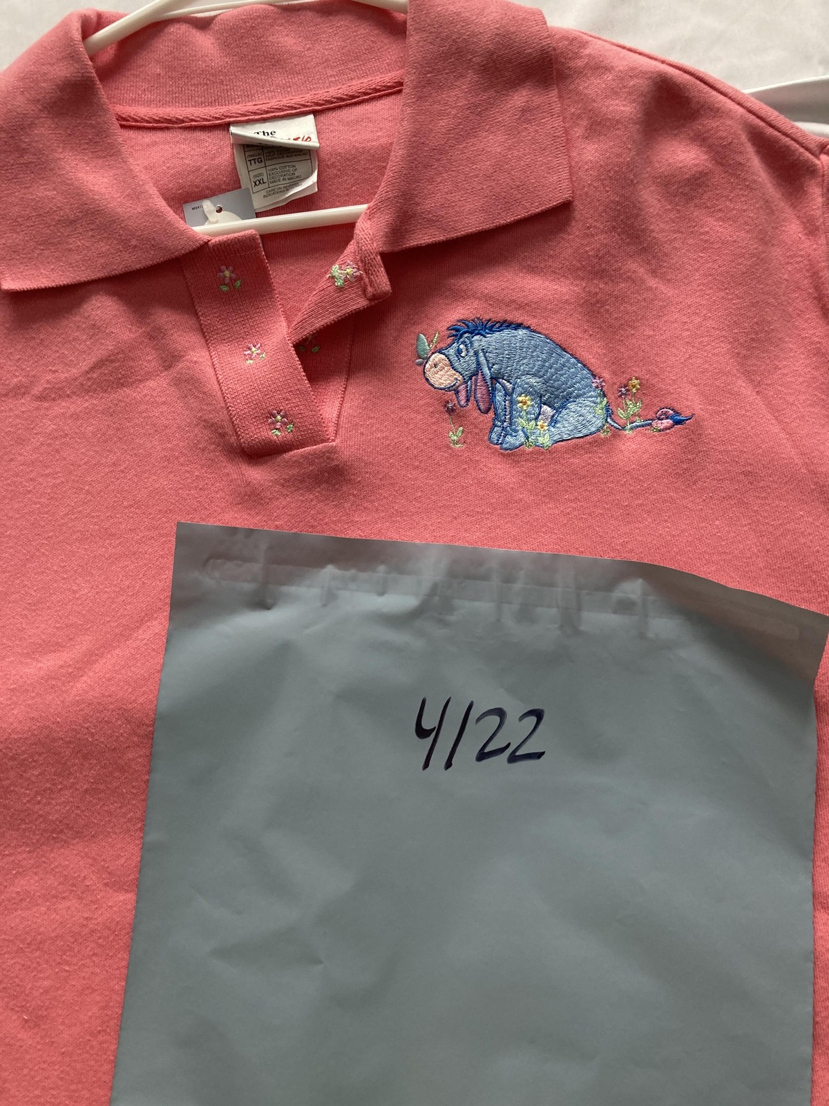 Vintage Disney Store Polo Shirt Women XXL Rose Eeyore Embroidered Cotton NWT