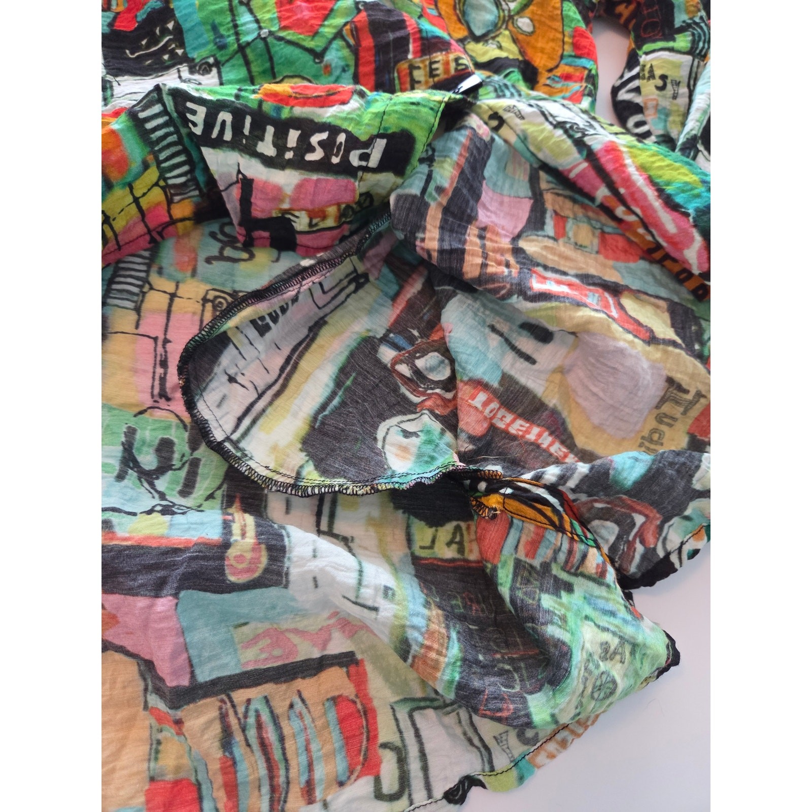 Ali Miles Abstract Art Graffiti Crinkle Tunic Blouse Multi-Color M