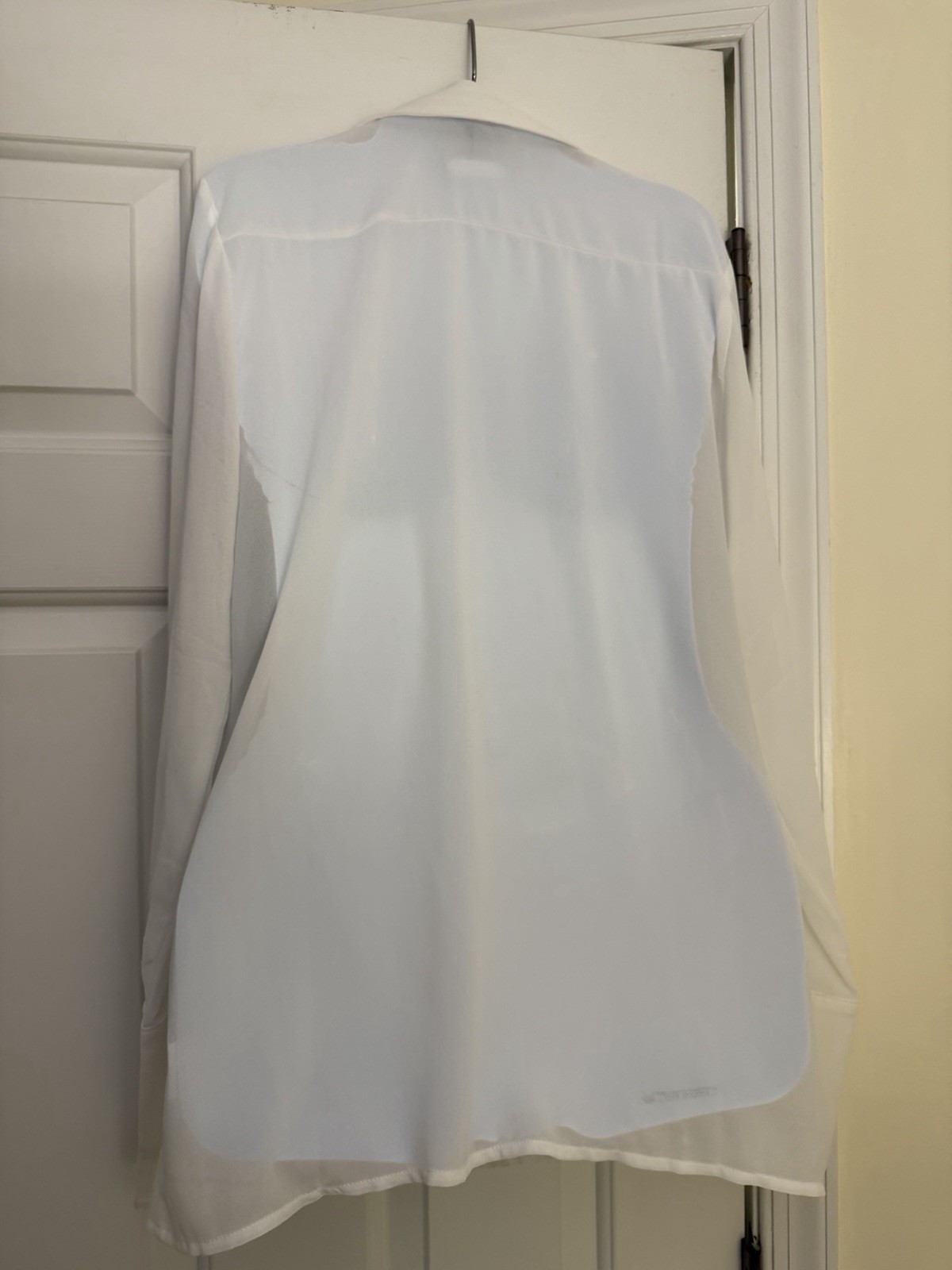 Fashion Nova White Pleated Tuxedo Button Front Sheer Blouse L