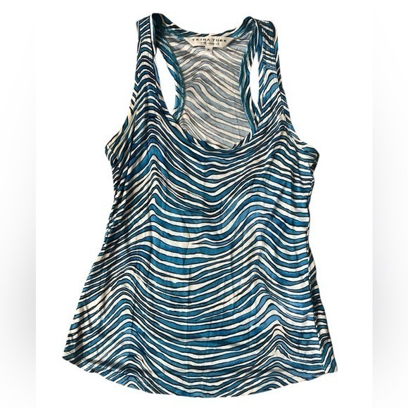 Trina Turk Blue White Wavy Stripe Racerback Tank Top Petite P
