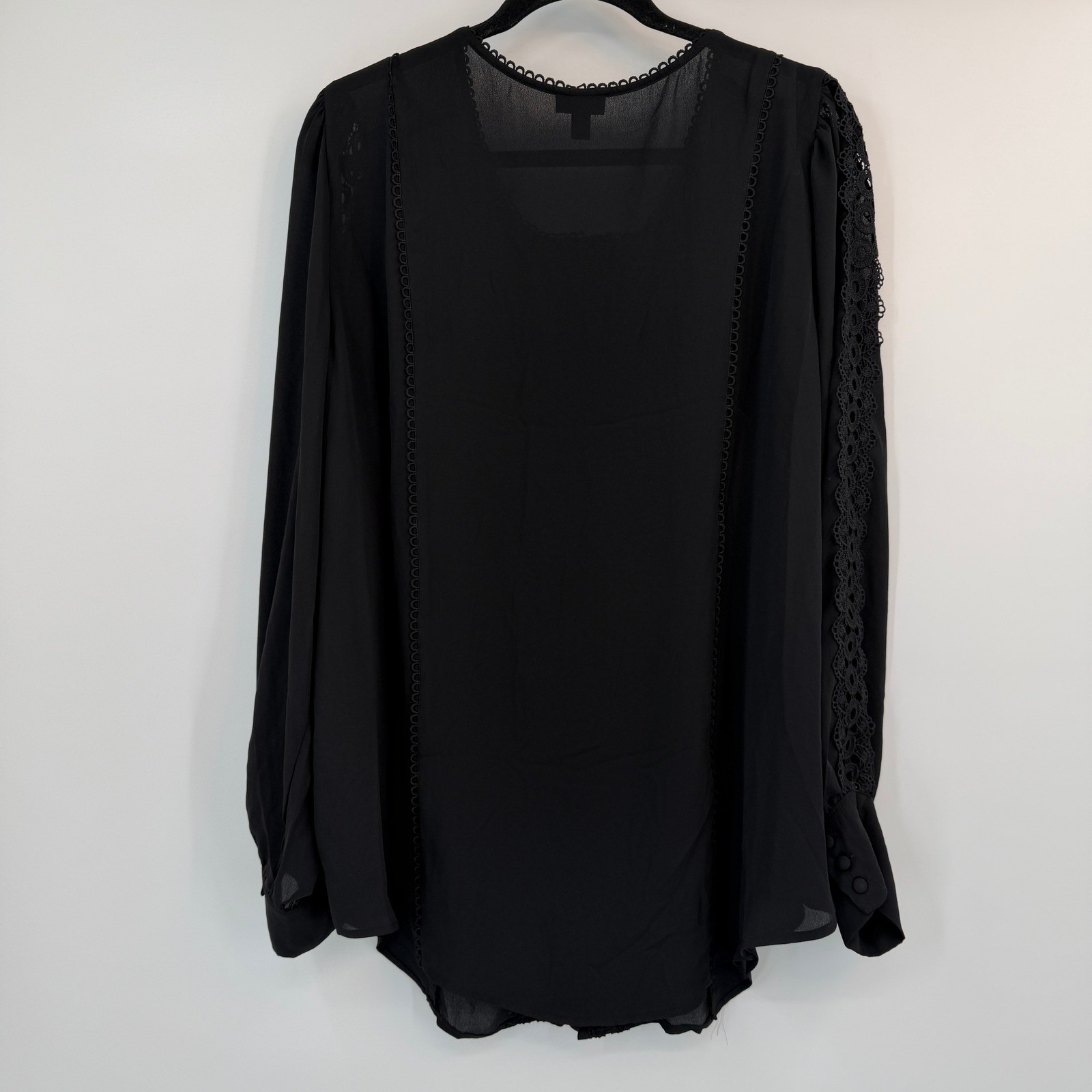 Torrid Size 3 Black Lace Trim Button Front Sheer Georgette Blouse Top Whimsigoth