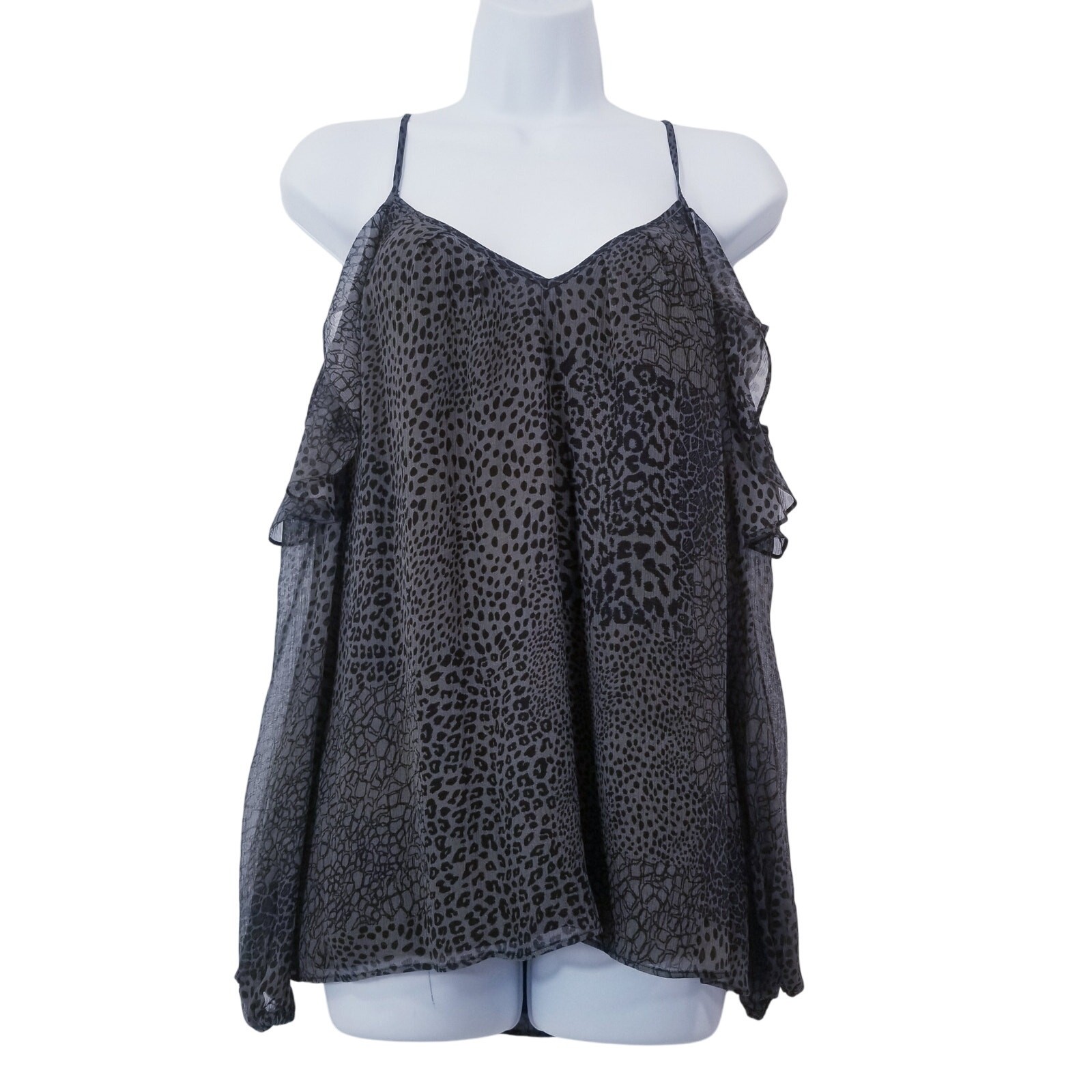 Ramy Brook New York Women size Small Printed Cold Shoulder Silk Blouse L/S VNeck