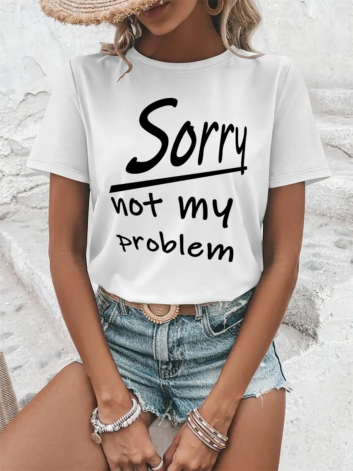 Women’s Fun Letter Print Round Neck Loose Casual T-Shirt Fashion Trendy Tops♪