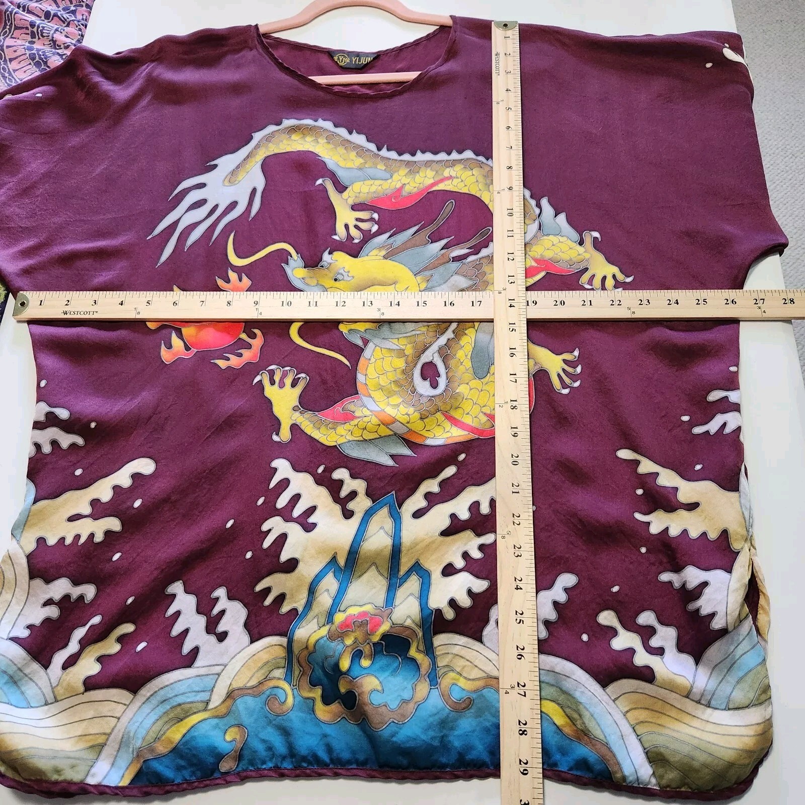 Vintage Yi Jum Silk Dragon Tunic Y2K Top Womens XL Sandwashed Year Of Dragon 🐲