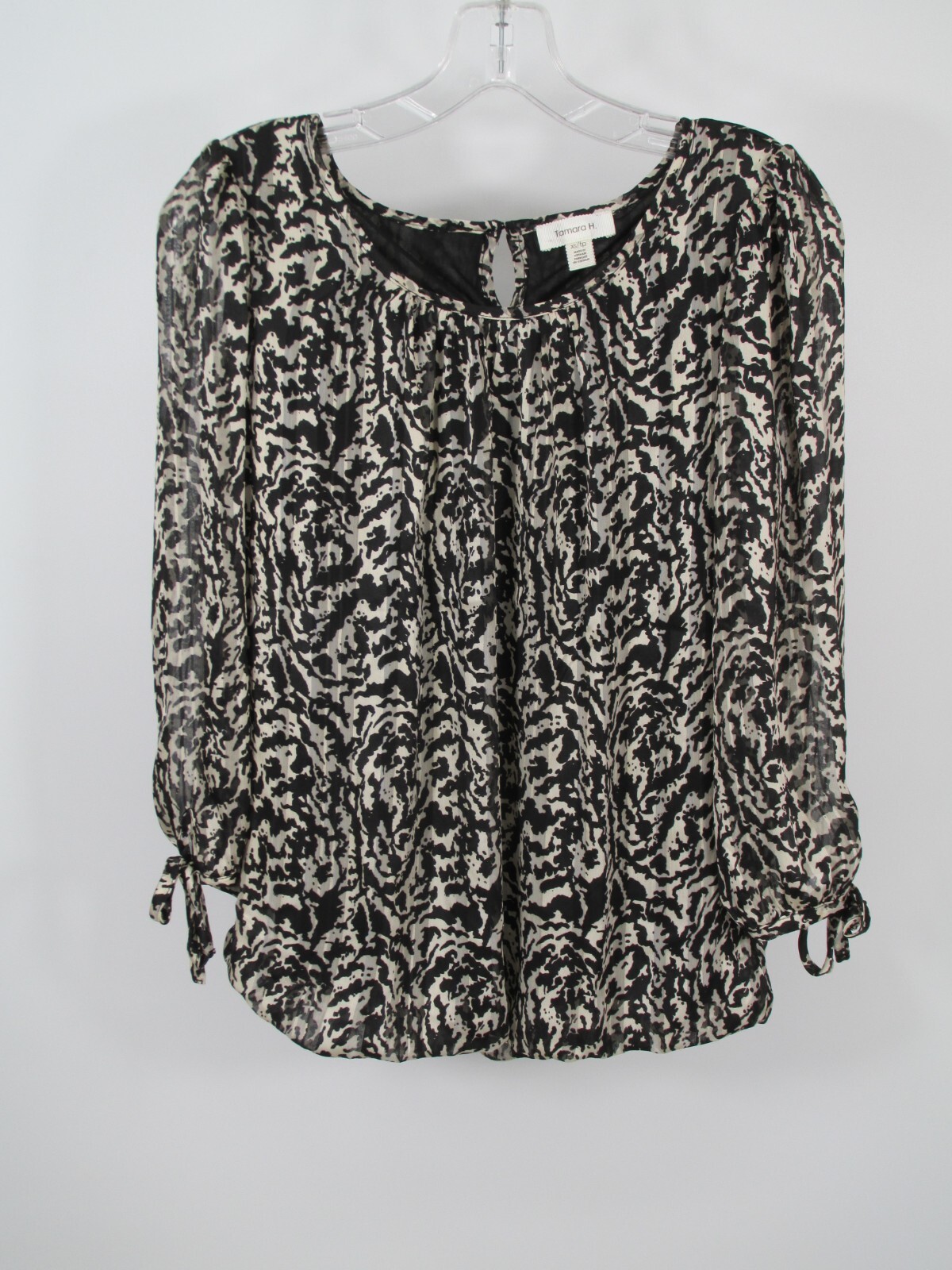 NWOT TAMARA H. Blouson Sleeve Top Women XS Multicolor Loose Fit Blouse Pleated