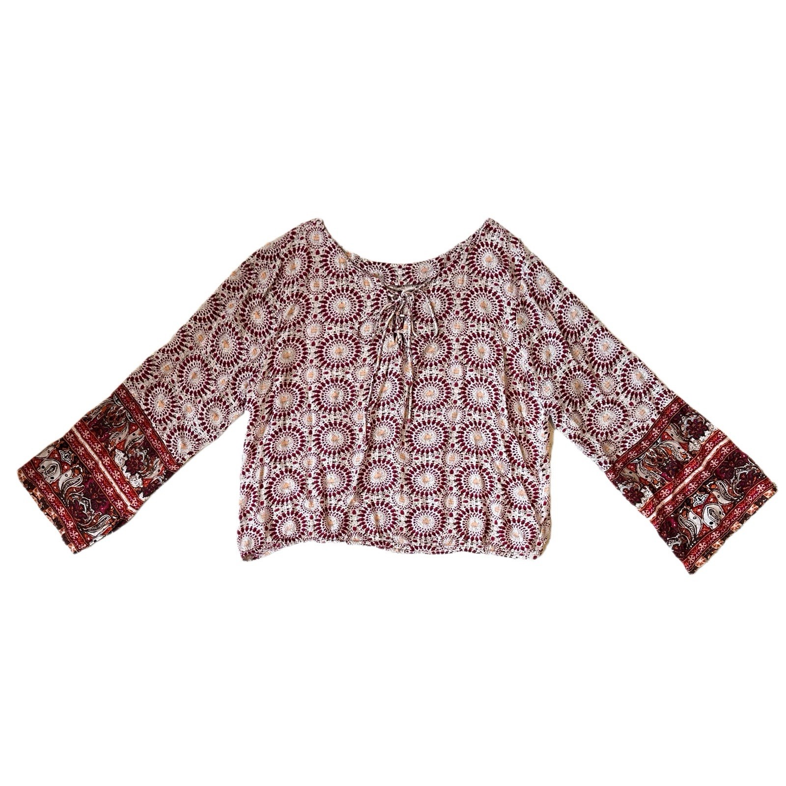 Hippie Laundry Rayon Women L Long Sleeve Blouse Multicolor Mandala Paisley Boho