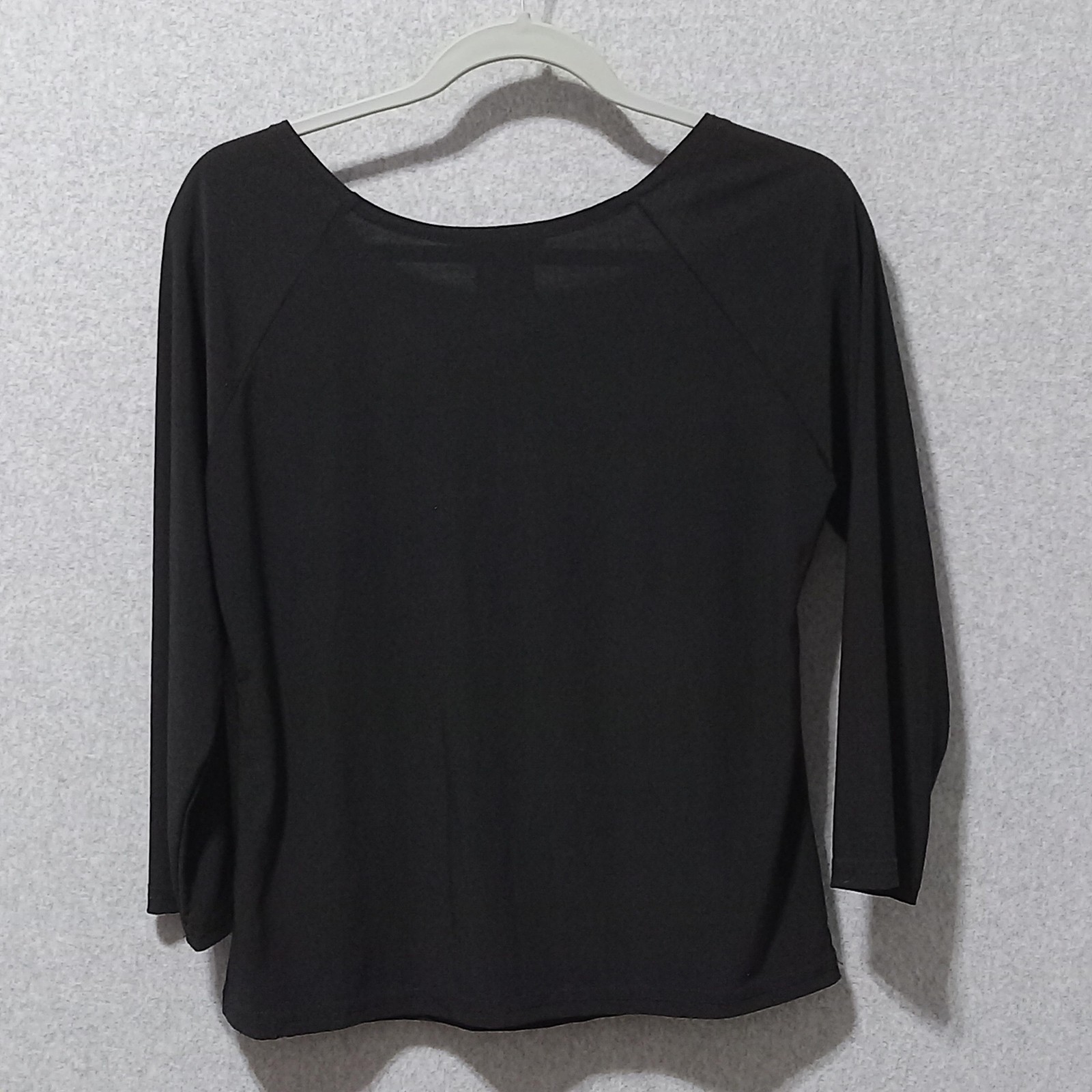 Bellina Shirt Womens Medium Black Beaded Embroidered Scoop Neck 3/4 Sleeve Top
