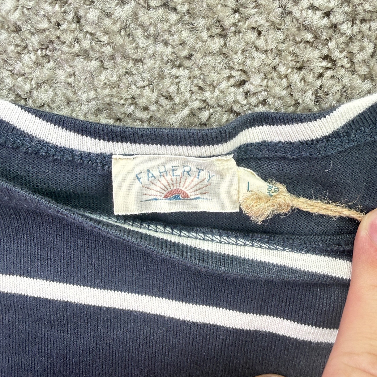 Faherty Women’s Size Large Sports Jersey Boatneck Top in Osprey Stripe NEW