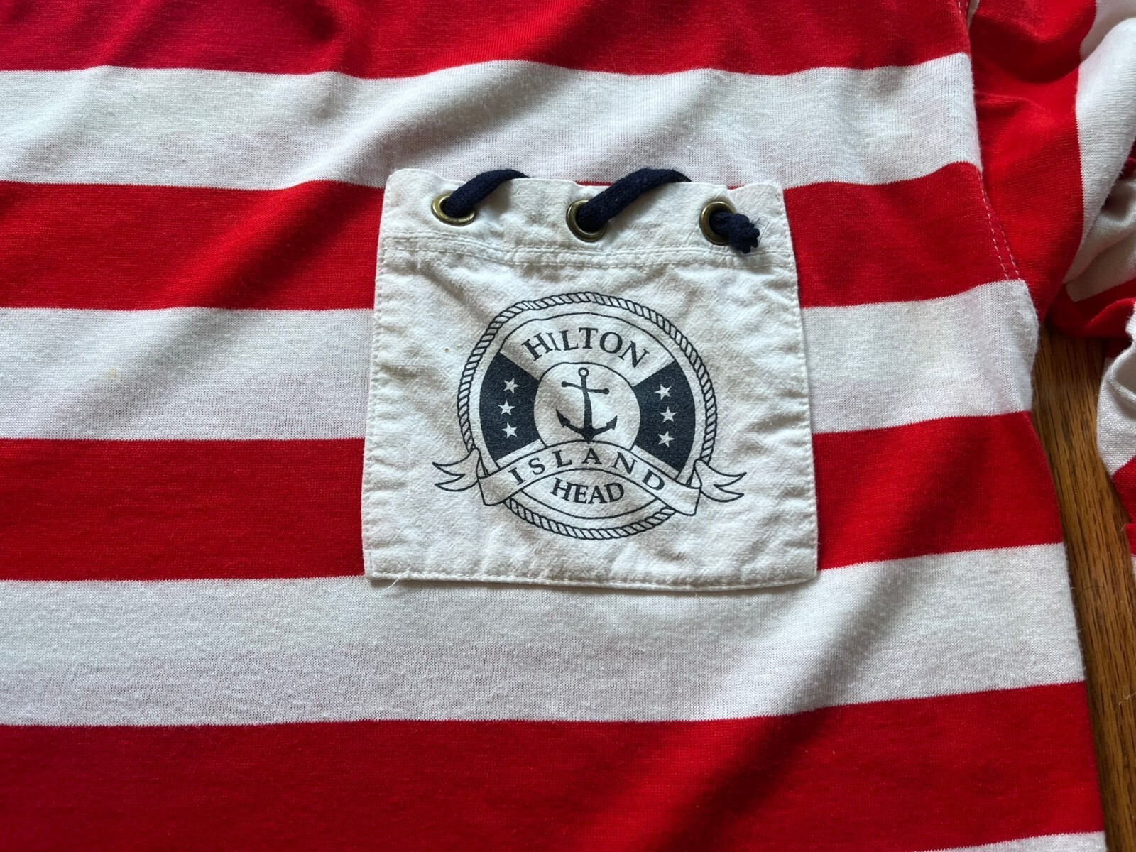 Vintage University Place Red and White Striped Shirt with Hilton Island Head