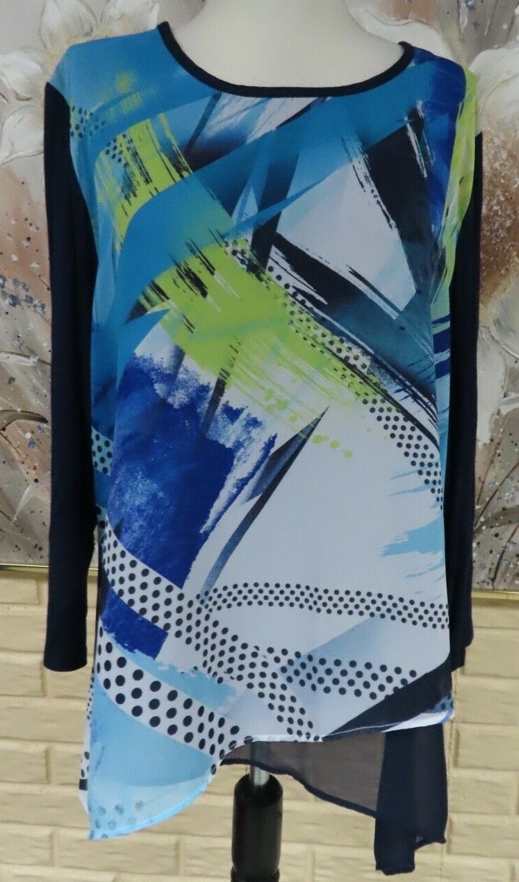 NWT LAURA ASHLEY LARGE SEA GLASS PULLOVER BLOUSE 3/4 SLEEVE MIDNIGHT NAVY MULTI