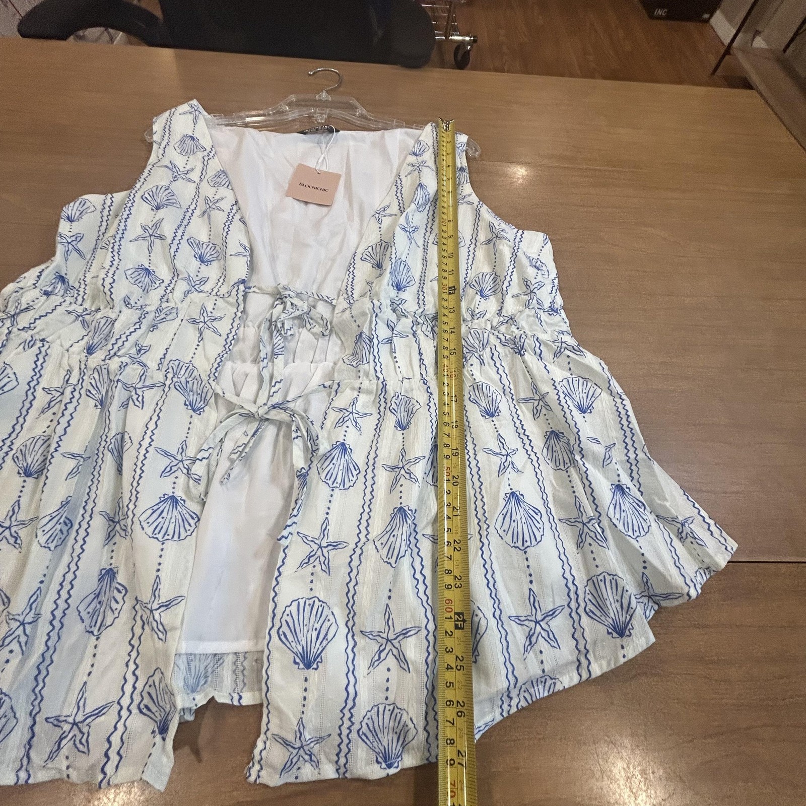 Bloomchic Tunic Shirt Womens 18-20 White Seashell Starfish Tie Waist Lined