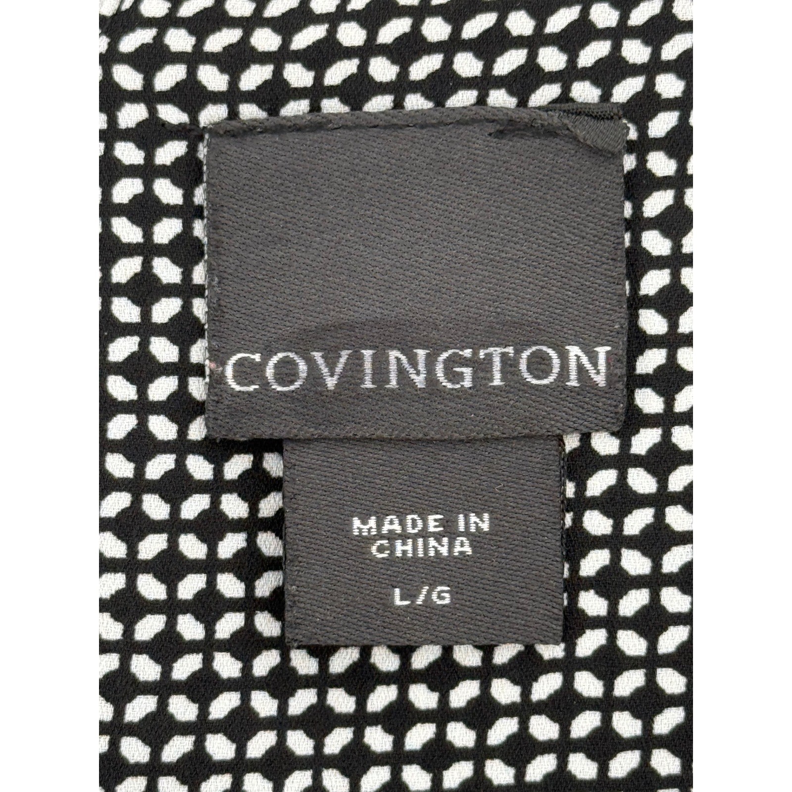 Covington Womens Black White Geometric Ruffle Front Sleeveless Blouse Sz L