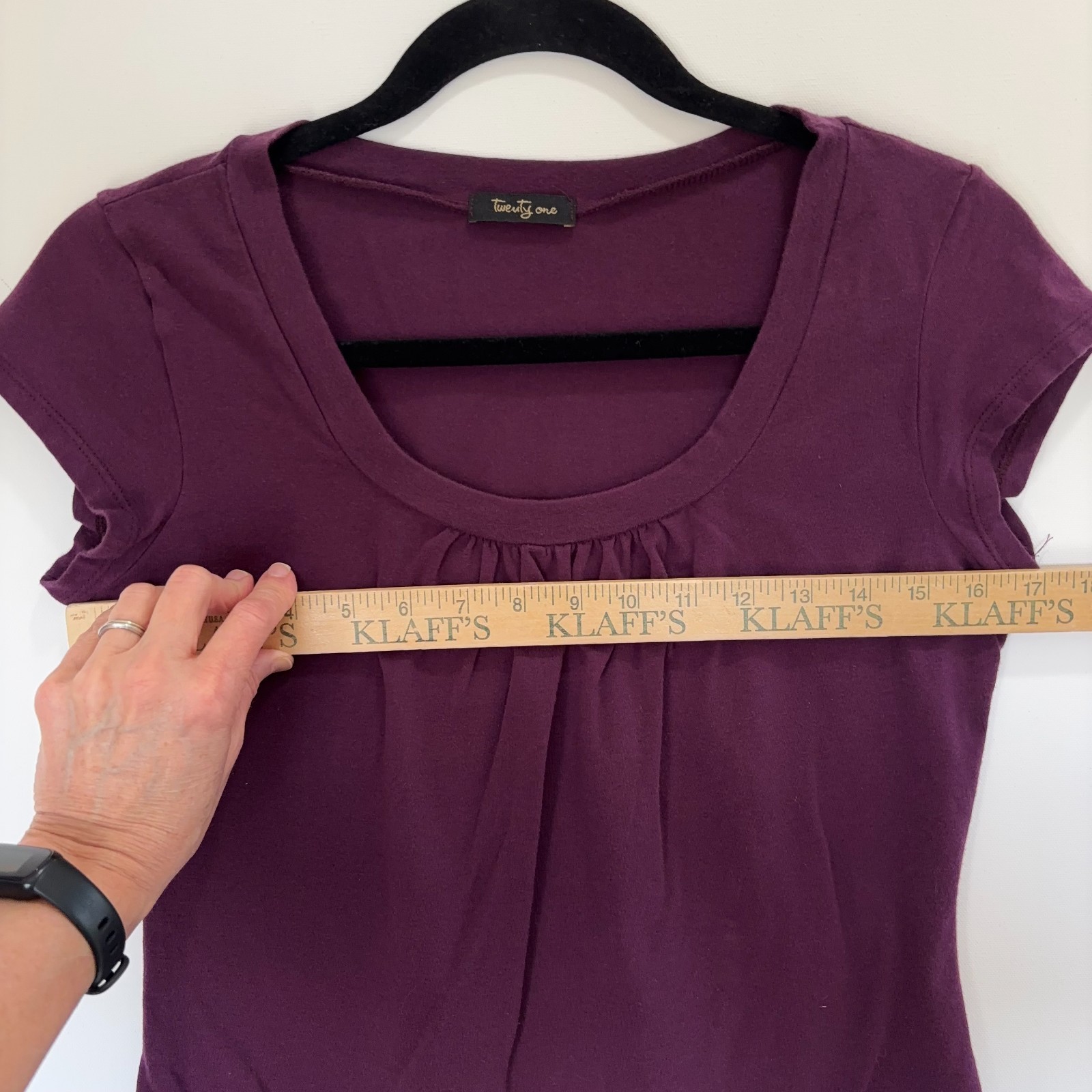 Vintage Twenty One Plum Scoop Neck Top Womens Large Cotton Stretch Made USA