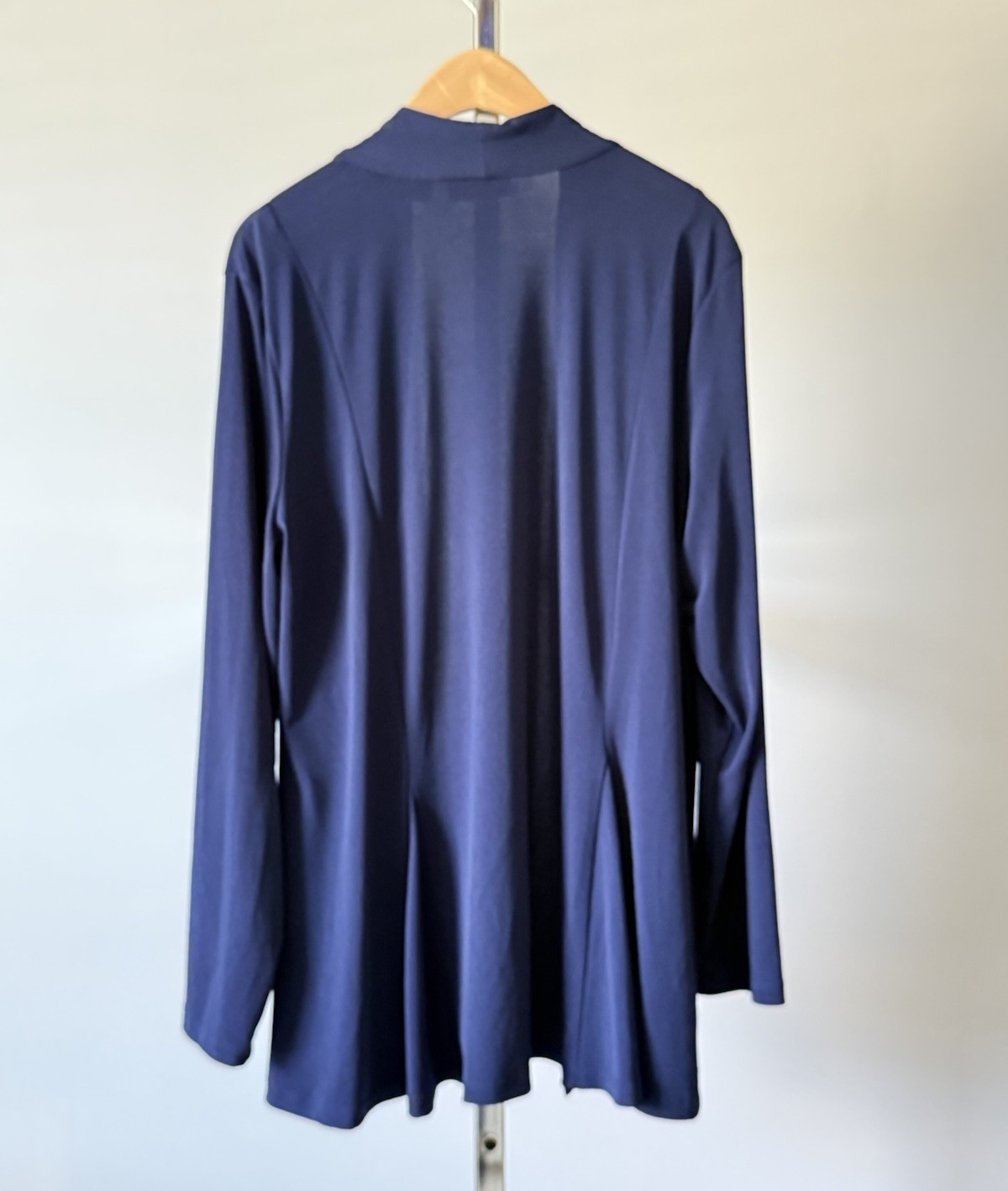 Susan Graver Navy Blue Open Front Cardigan Jacket Draped Knit Women’s Size L