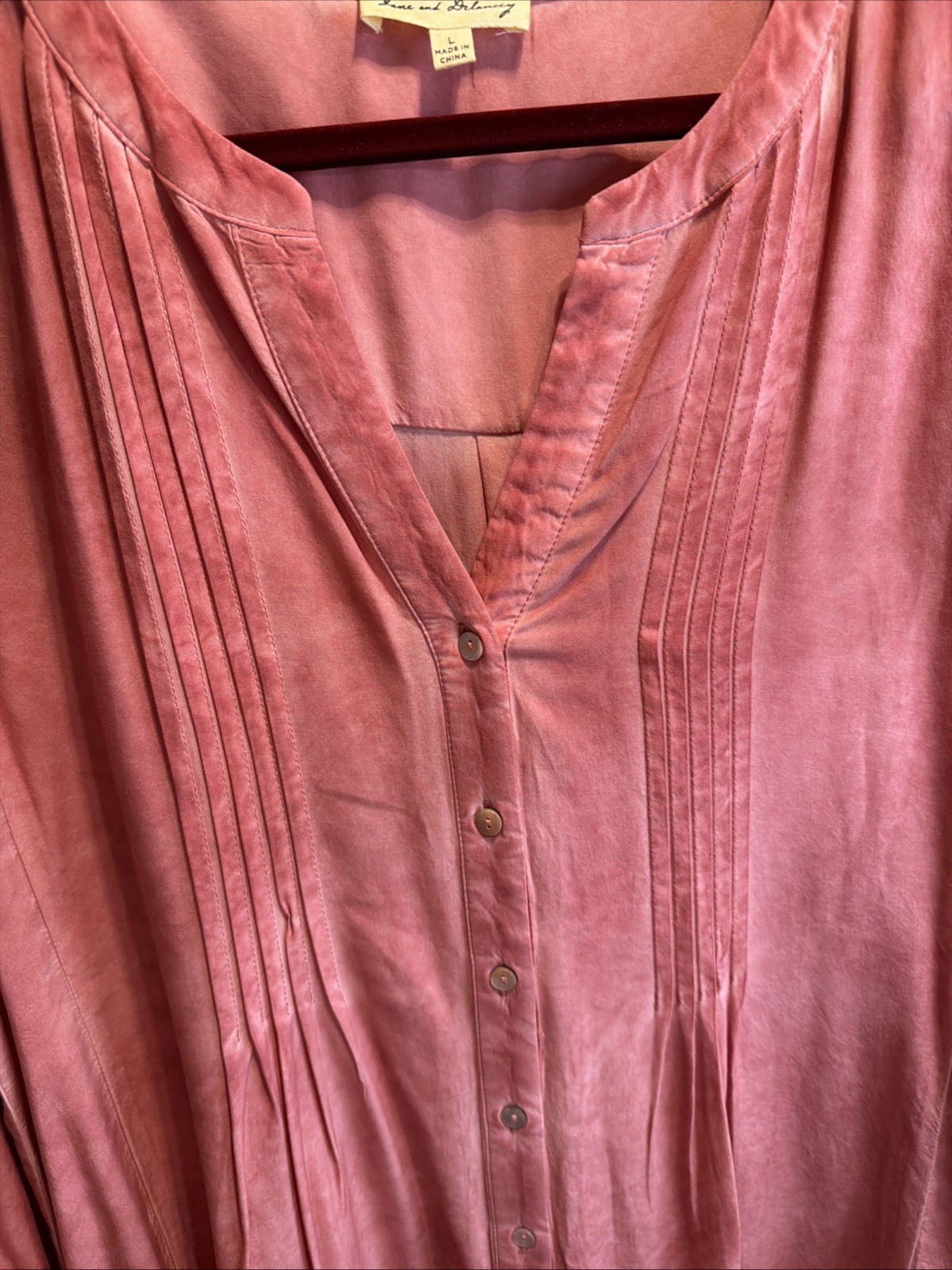 Jane + Delancey Button Shirt Women’s Large Light Wash Dark Pink Roll tab Sleeves