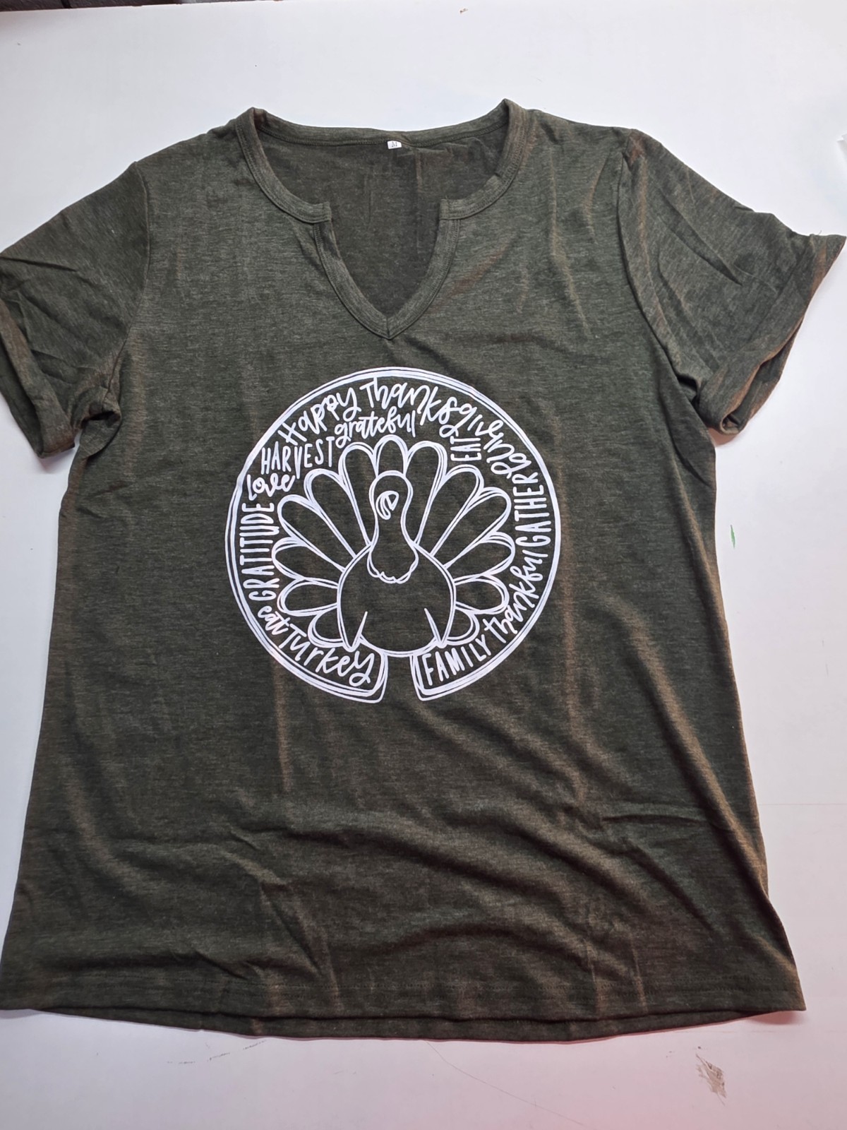 Dark Green “Happy Thanksgiving” Shirt. Size Medium. NEW