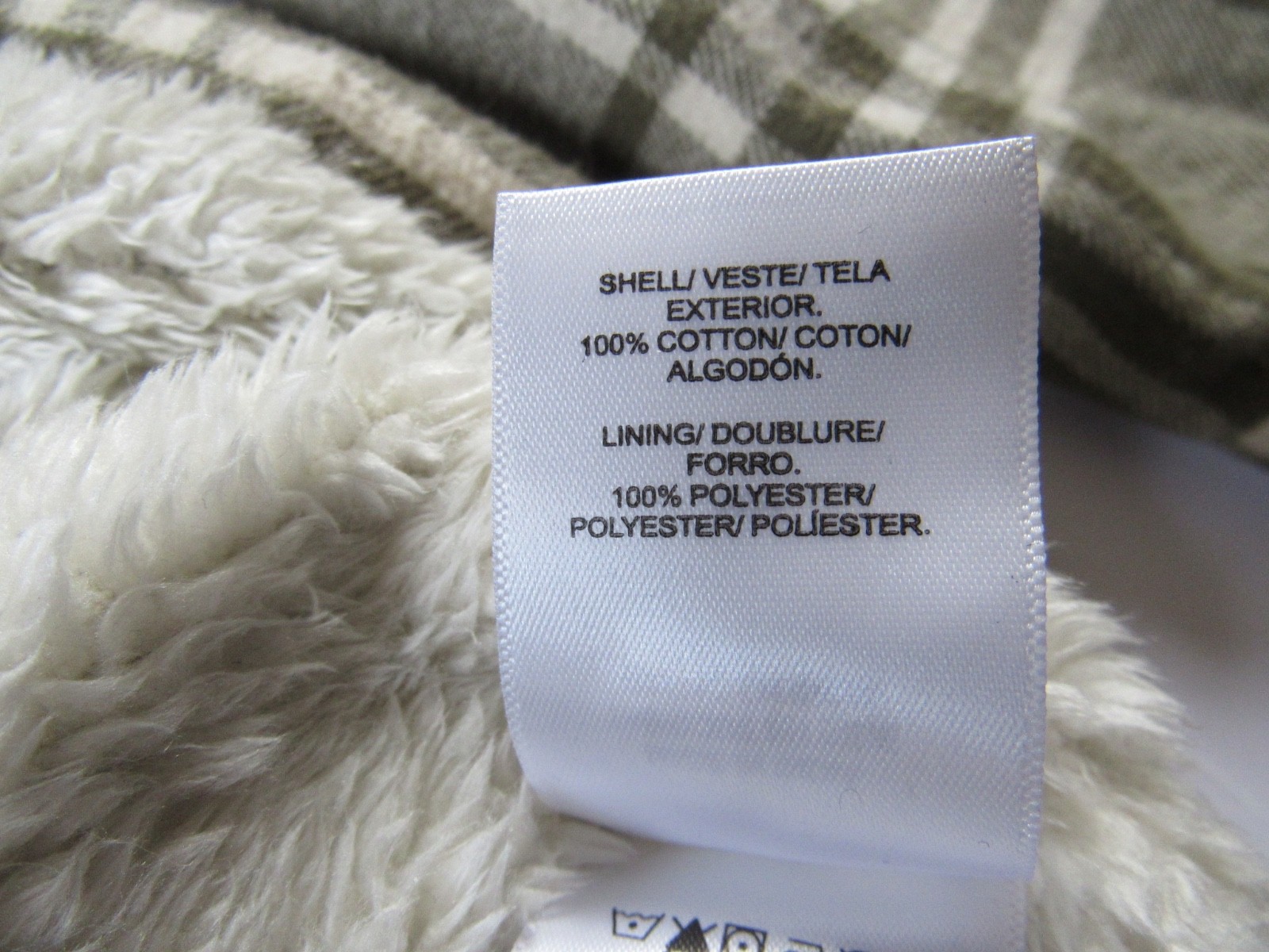 Lucky Brand Jacket Green Ivory Cream Plaid Fleece Lined Flannel Shacket M Medium