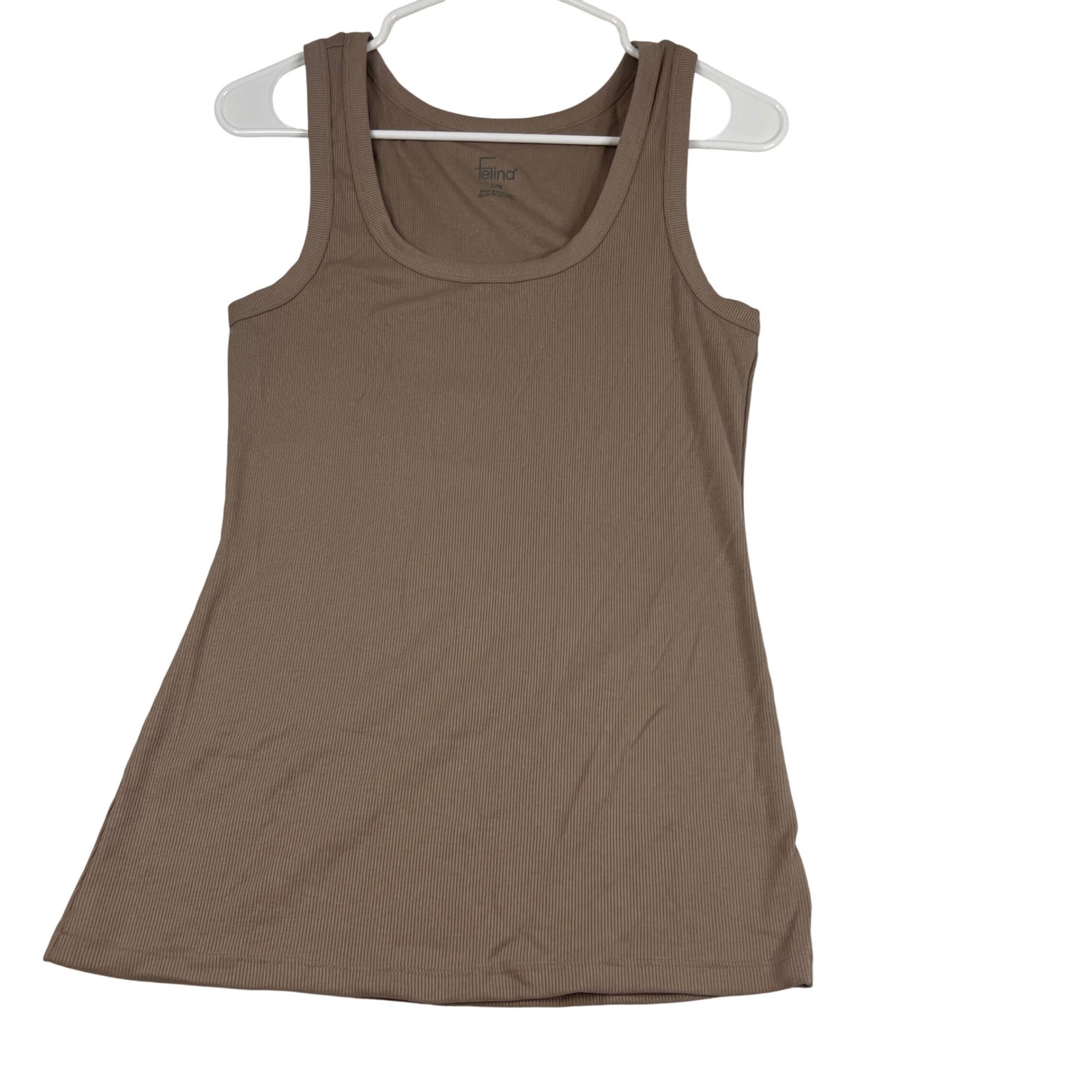 Felina Womens Ribbed Tank Top Tan Taupe Scoop Neck Stretch Large NWOT