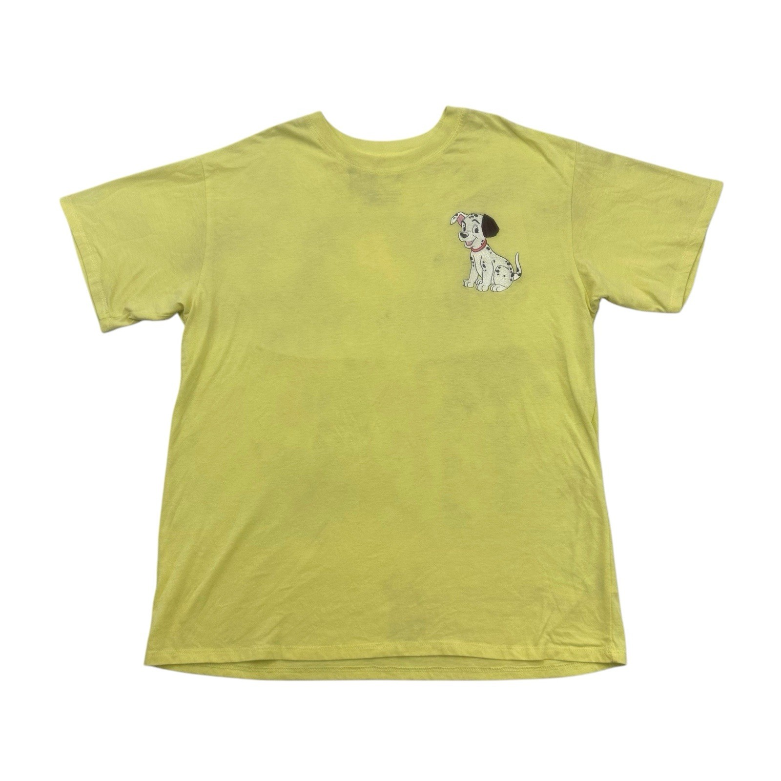 Disney 101 Dalmatians Shirt Juniors Large L Yellow Happy Thoughts Happy Life Dog