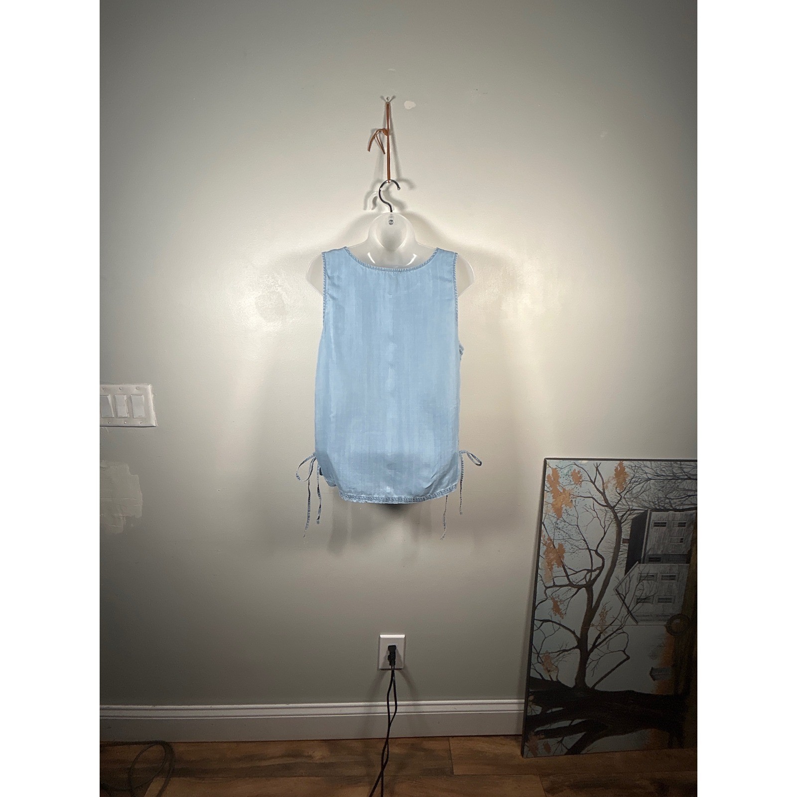 Vince Camuto Womens Top Blue Tencel Lace Up Side Tie Sleeveless Boho Small