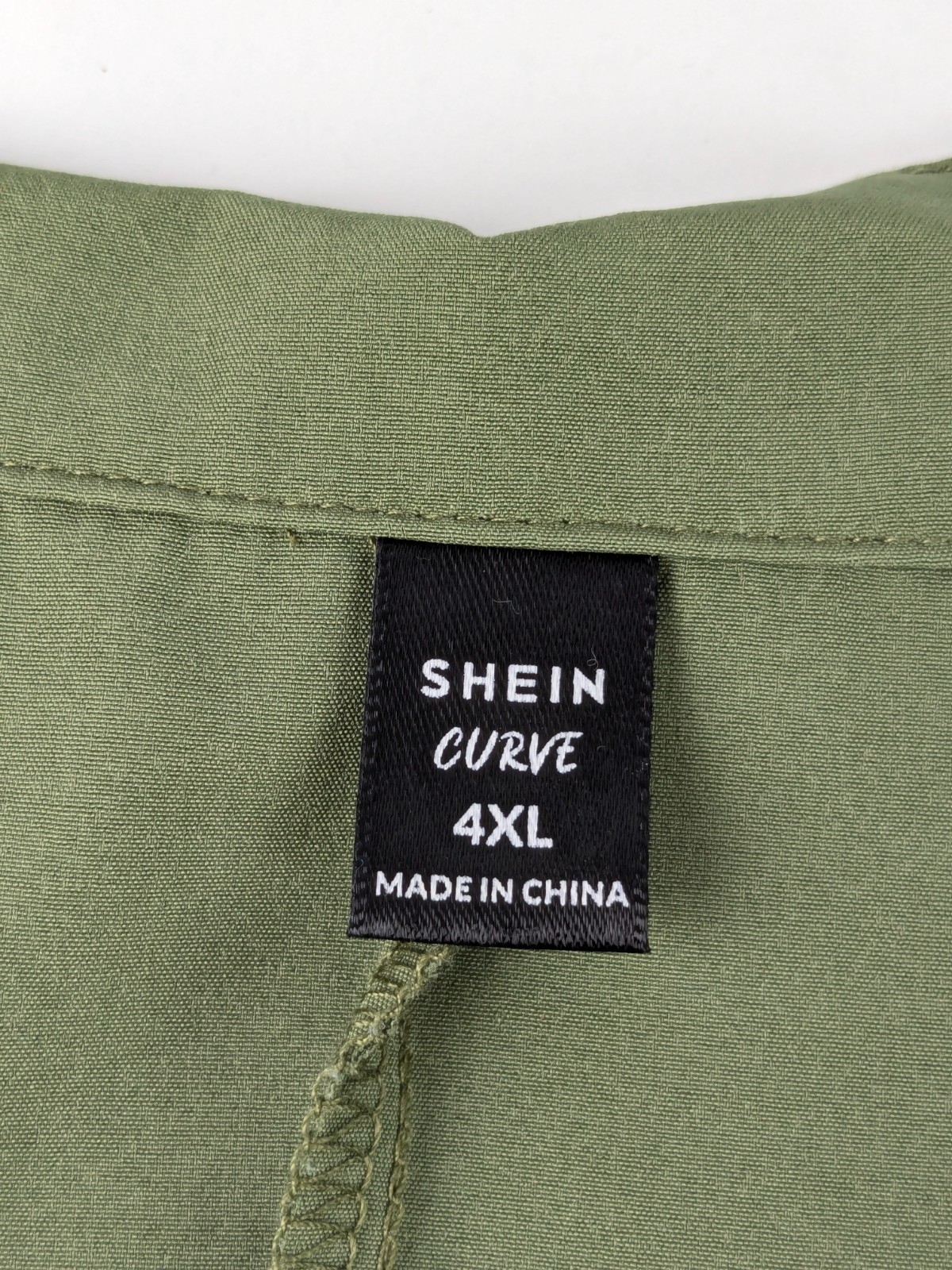 Shein Curve Open Front Vest Womens 4XL Green Notched Lapel Faux Pockets Stretch