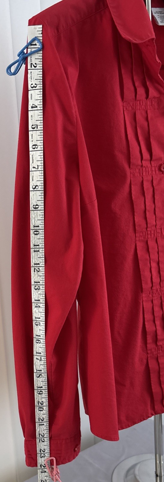 Stretch Red Pleated Collared Long Sleeve Button Tuxedo Look, Cottage Core