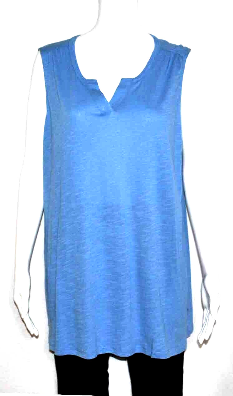 Denim& Co Naturals Petite Linen Slub Jersey Tunic, Riviera Blue, X-Large A398931
