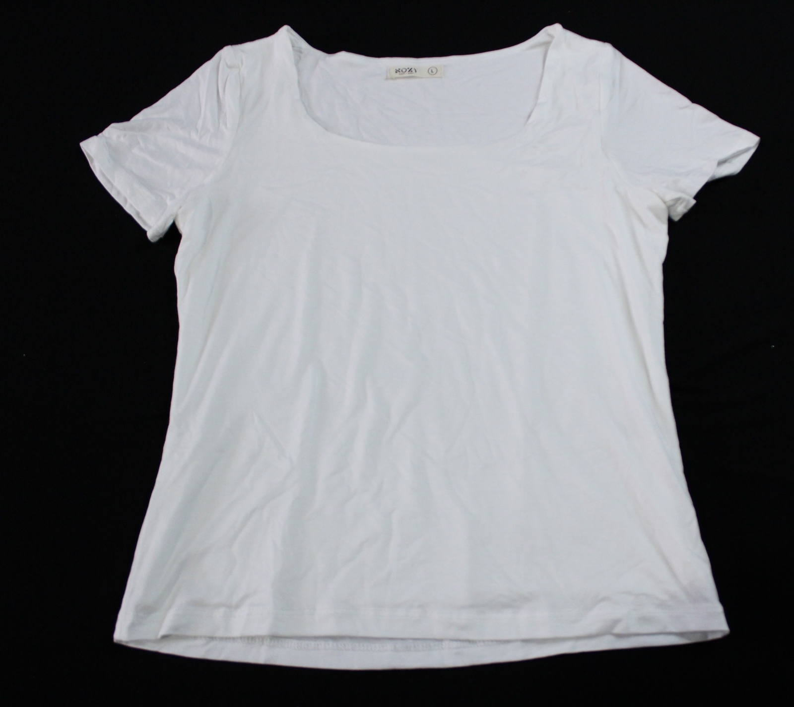 Soft & Cozy Women’s Short Sleeve Round Squared Neck Lisa Top AC2 Ivory Large NWT