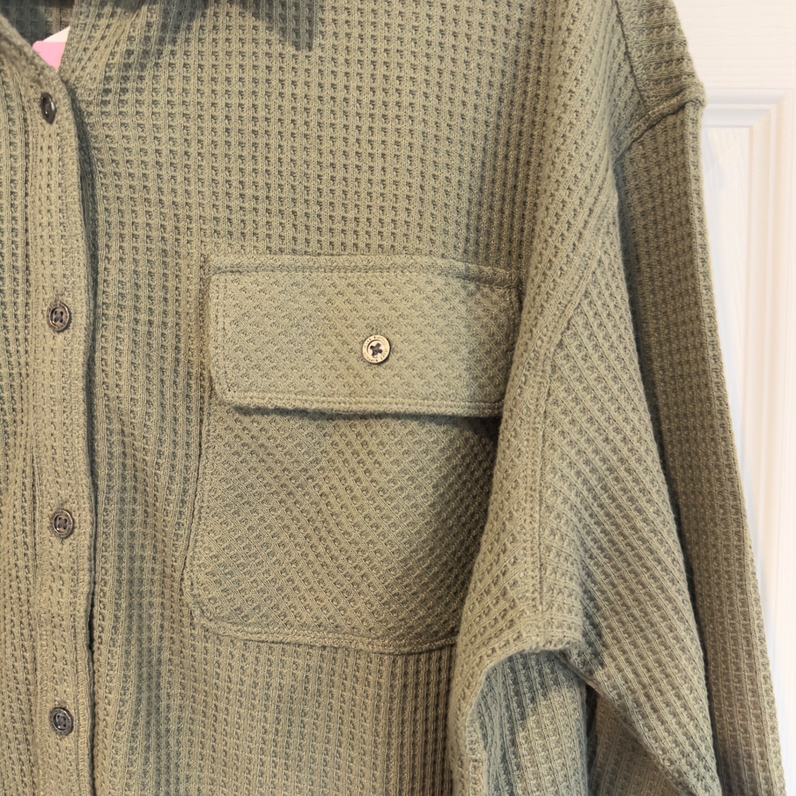 Buffalo David Bitton Waffle Knit Button Up Shirt Faded Sage Green SLC0027 Small