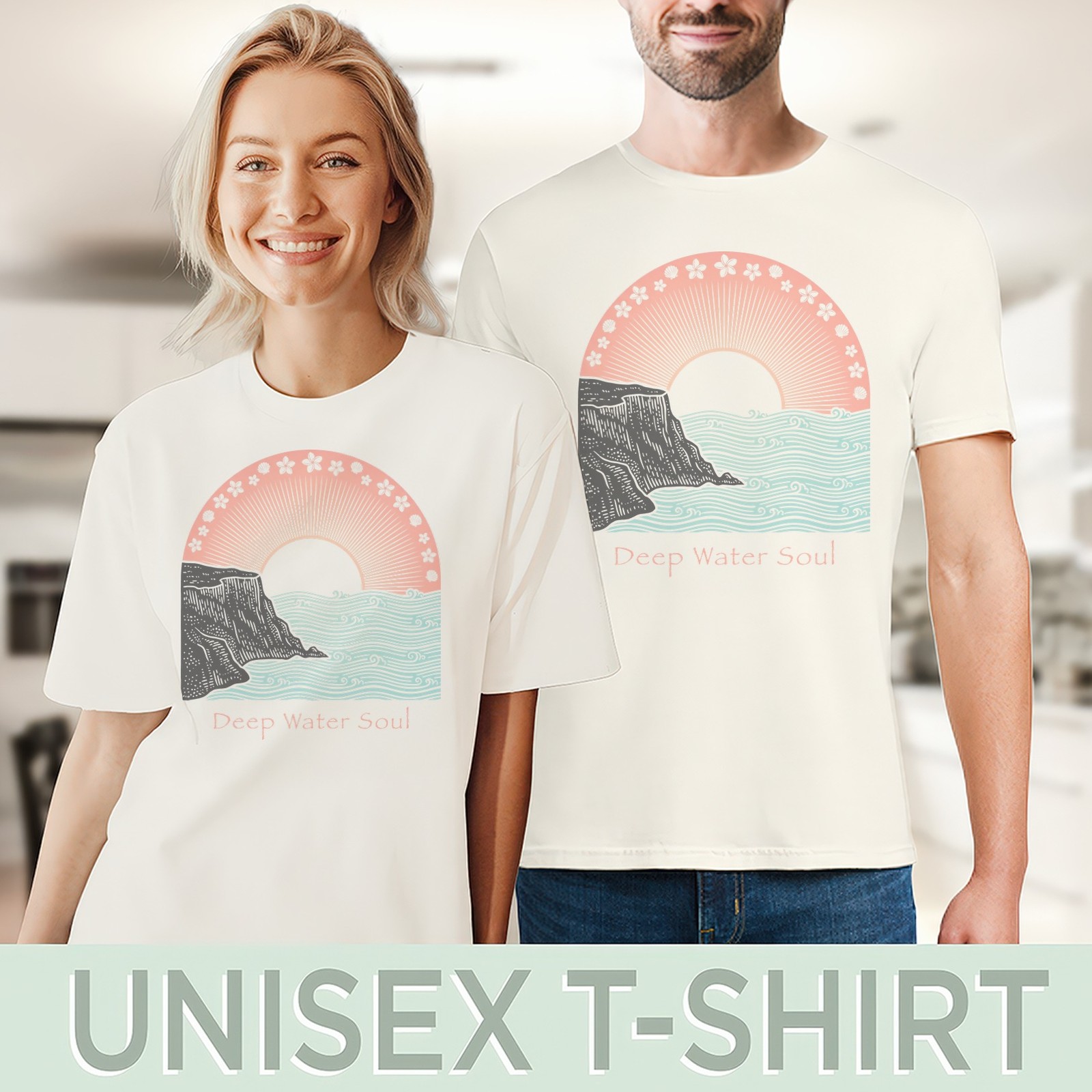 Deep Water Soul Coastal Landscape Graphic Tee Natural