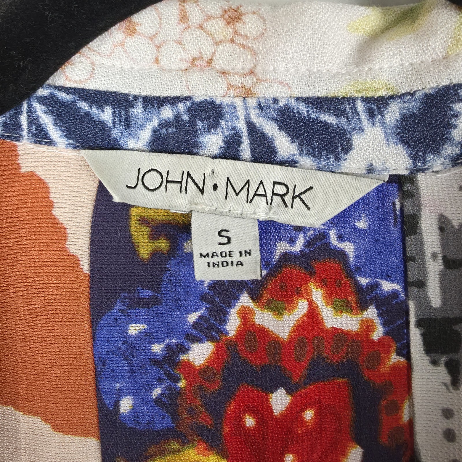 John Mark Patchwork Print Button Front Tunic Blouse Women’s S Boho Artsy Shirt