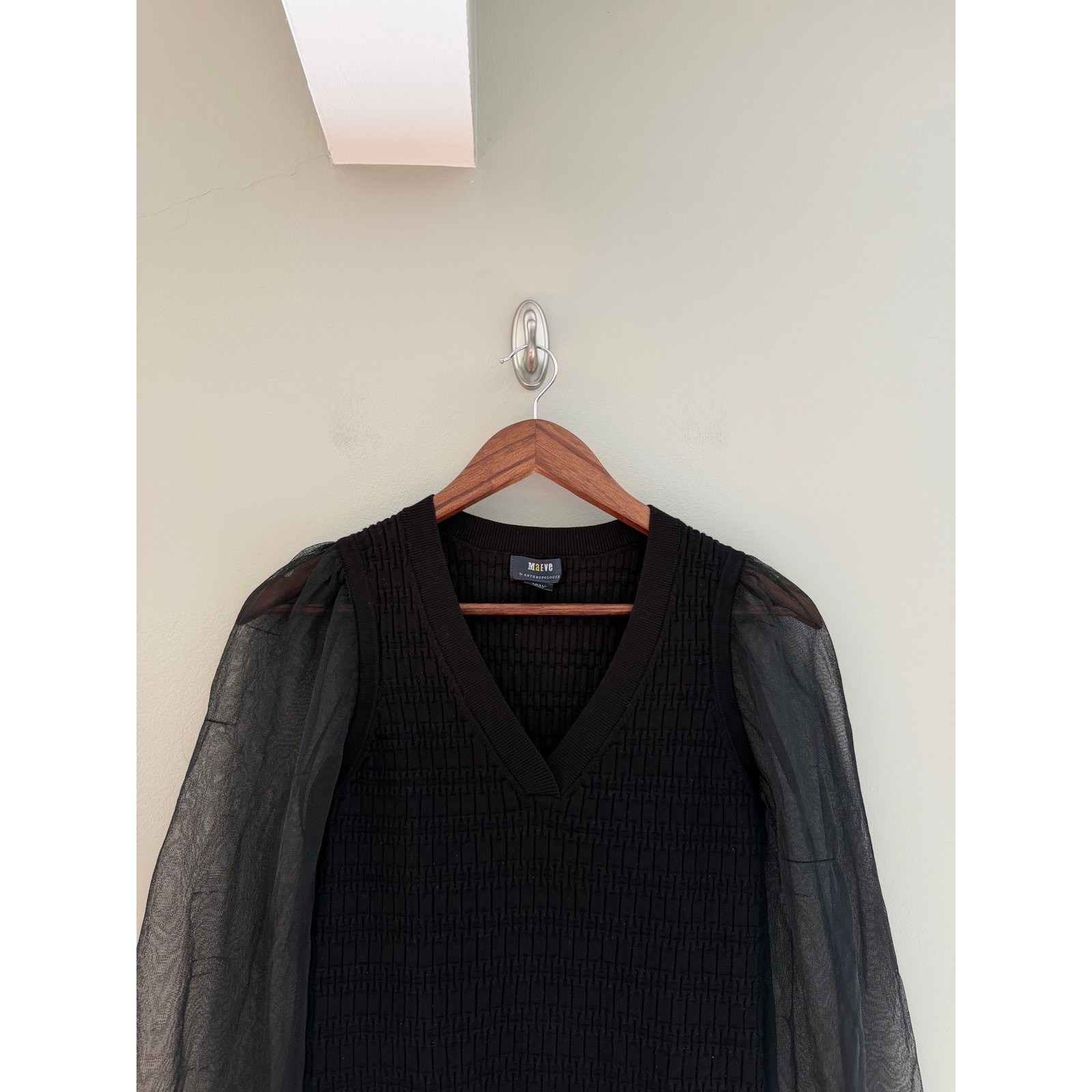 MAEVE Anthropologie Sheer-Sleeve Sweater in Black Size Women’s Small