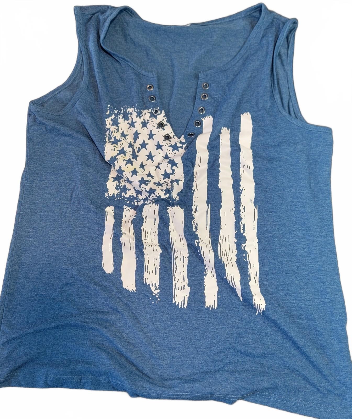 Blue American Flag Graphic Grommet Tank Top Patriotic Americana