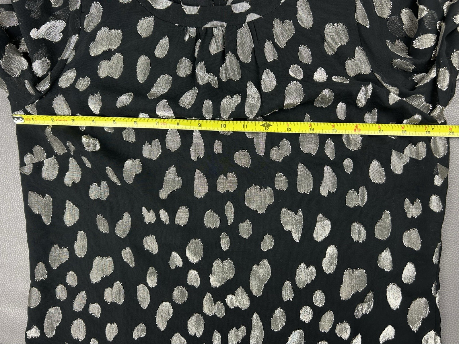 NEW Talbots Petite Medium Black Silver Polka Dot Long Sleeve Dressy Top Chiffon