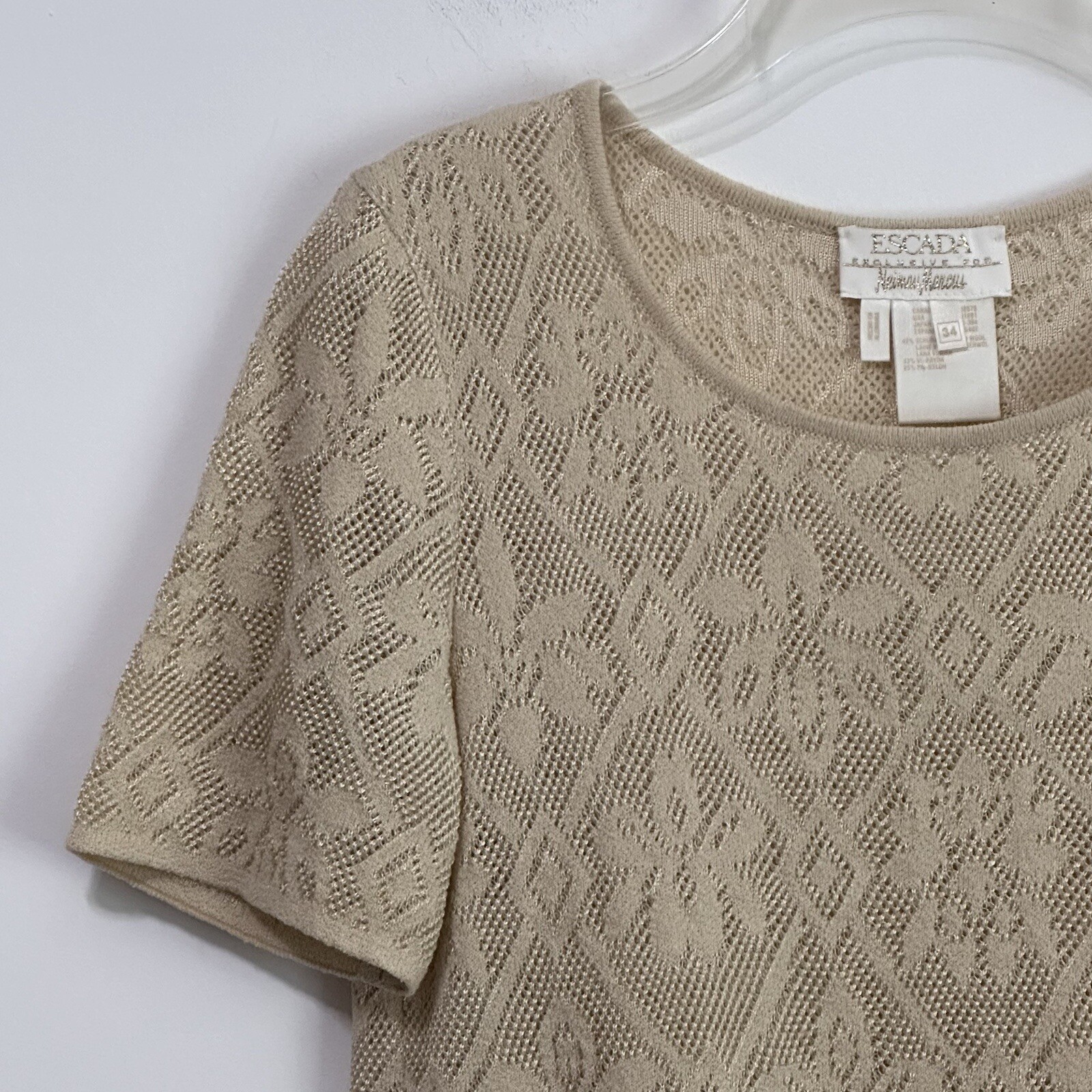 Escada Neiman Marcus Knit Top Sweater 34 L Short Sleeve Shirt Party Cocktail