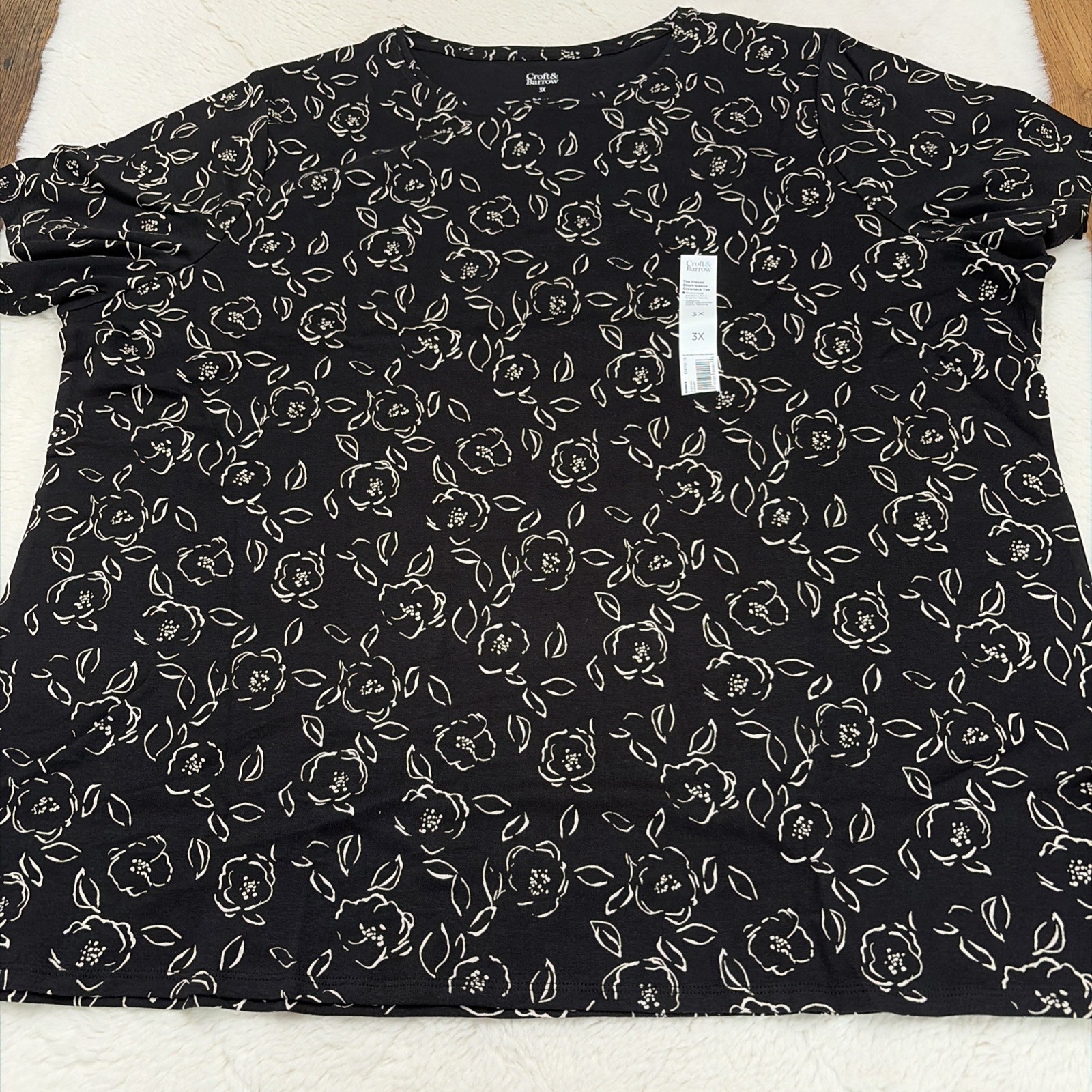 Croft And Barrow Womens NWT Classic Tee 3X Black Floral