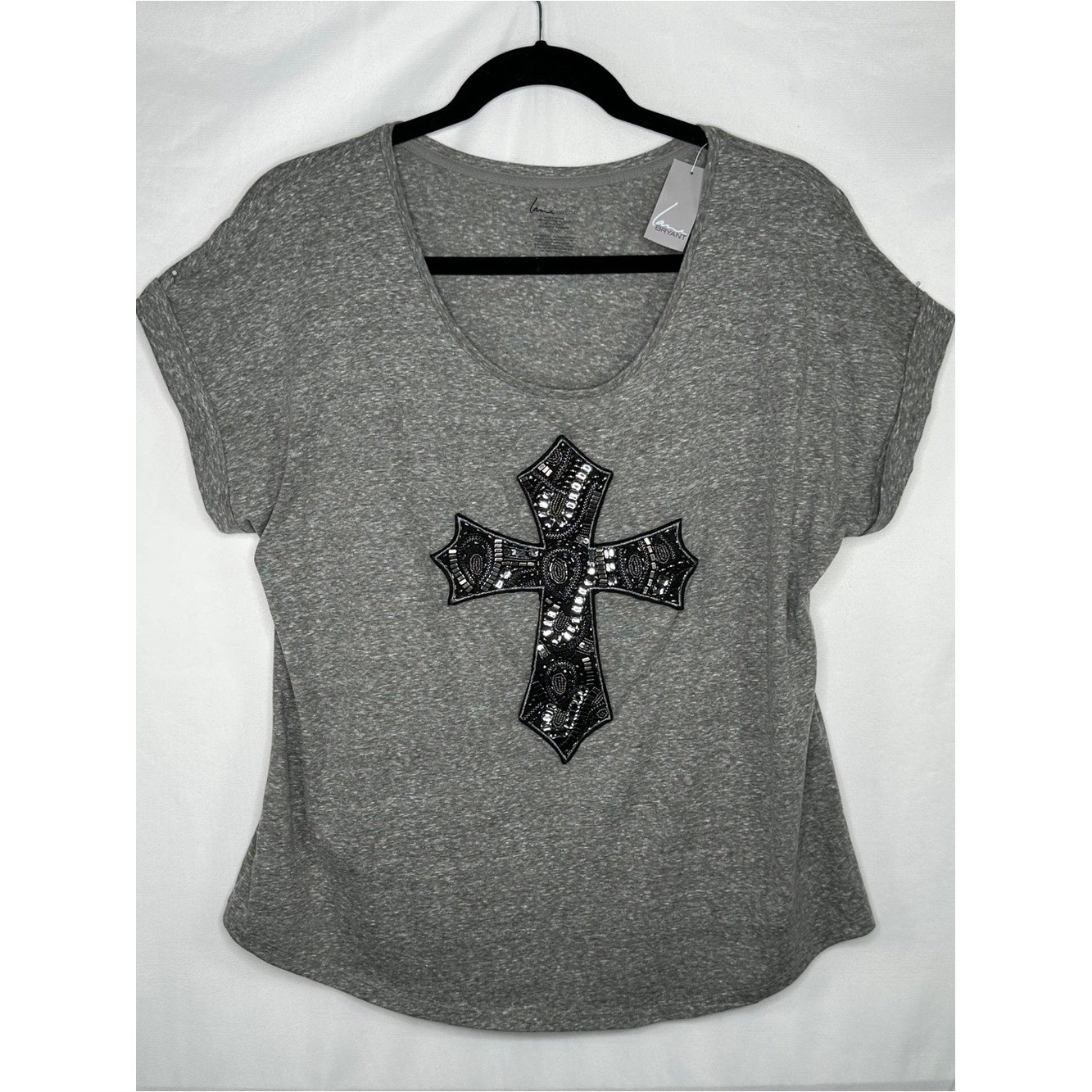 Lane Bryant NWT Cross Embellished Scoop Neck Top – Gray