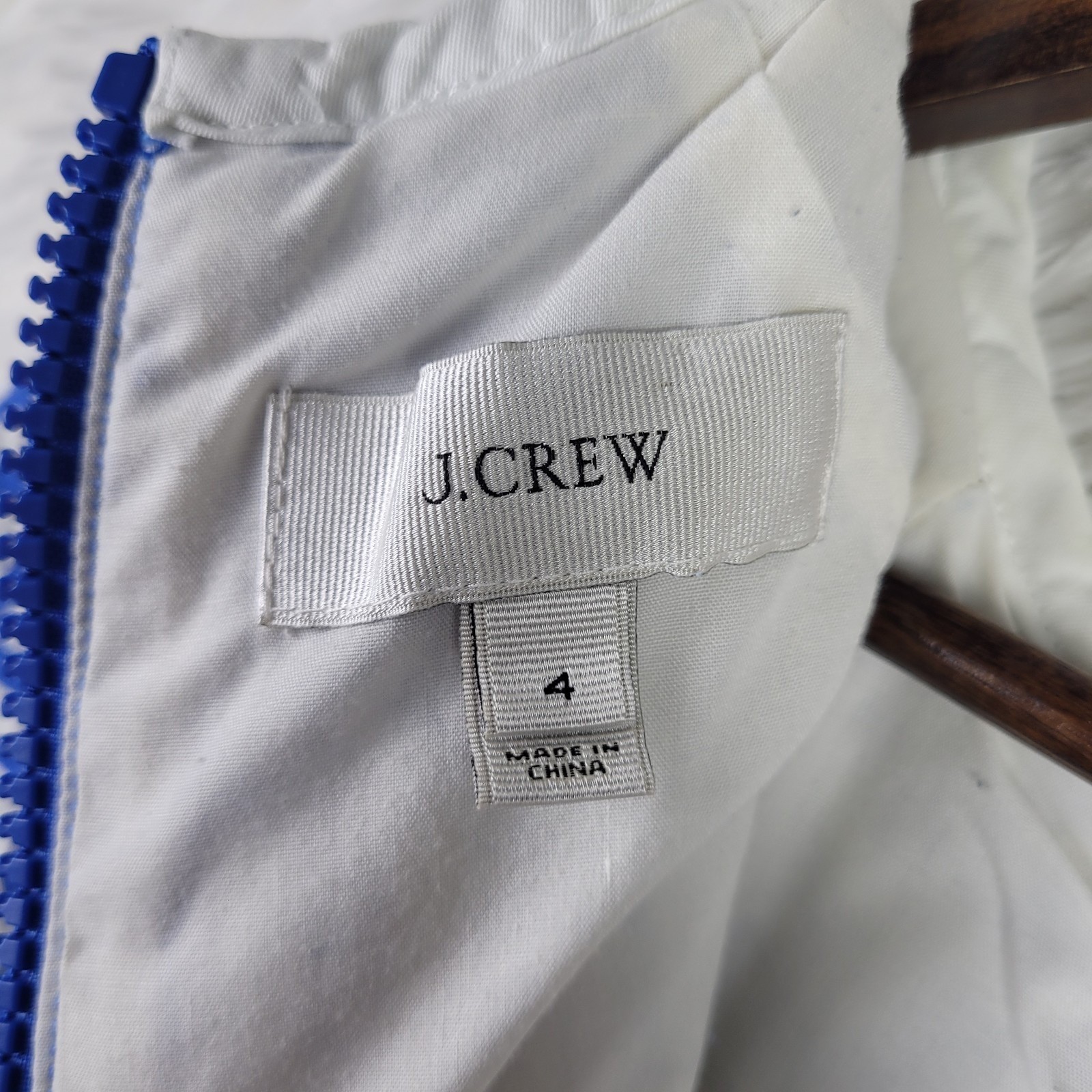 J.Crew Blue White Geometric Quilted Top 3/4 Sleeve Back Zip Womens 4
