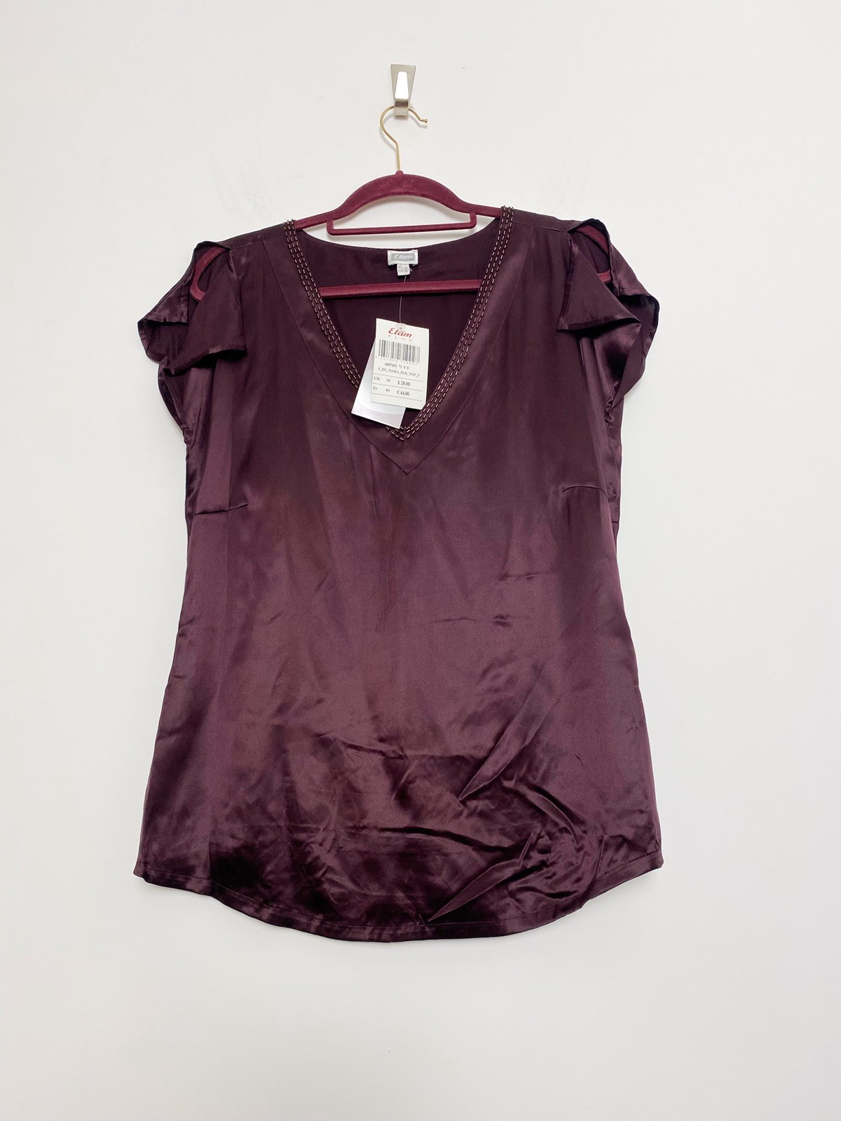 Vintage Etam Top Size UK 16 Purple Tara Silk Top Beaded 100% Silk