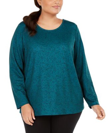 ideology plus size Long Sleeve Top criss cross workout deep pine 3 X. 3