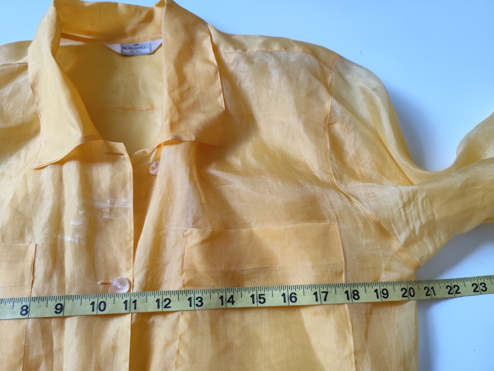 Henri Bendel NY Sheer VTG Organza Silk Cropped Long Sleeve Ruffle Y2K Blouse L