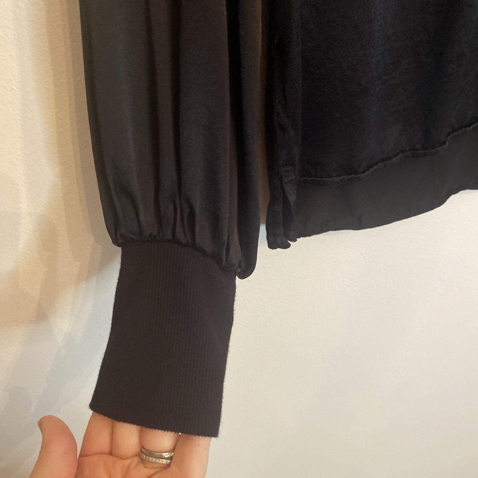 Nation Ltd Satin Mock Neck Top Black Small Keyhole Cut Out Back