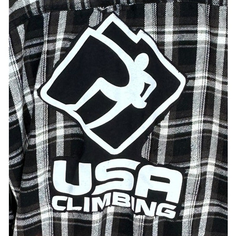 USA Climbing Plaid Flannel Shirt Shacket LARGE Oversized Unique Climber Black