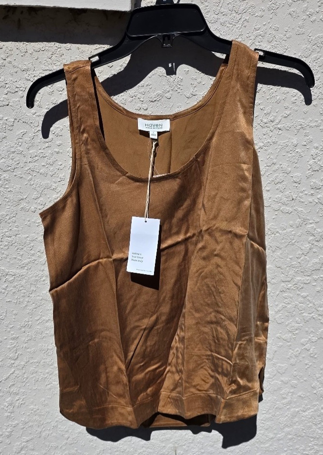 Haven Well Within Women Satiny Sleeveless Rayon Blend Blouse Brown Small NWT