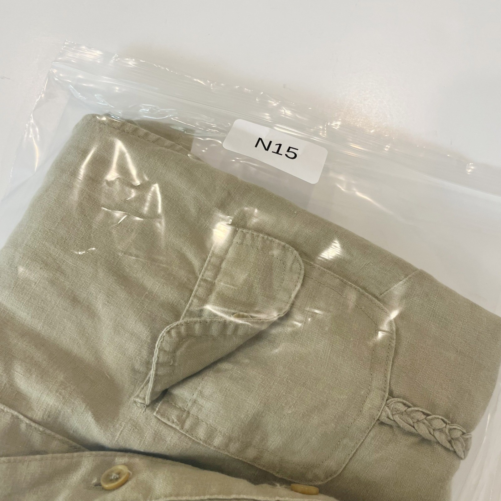 Green Linen Sleeveless Safari Shirt Braided Trim Coastal Boho Size Medium
