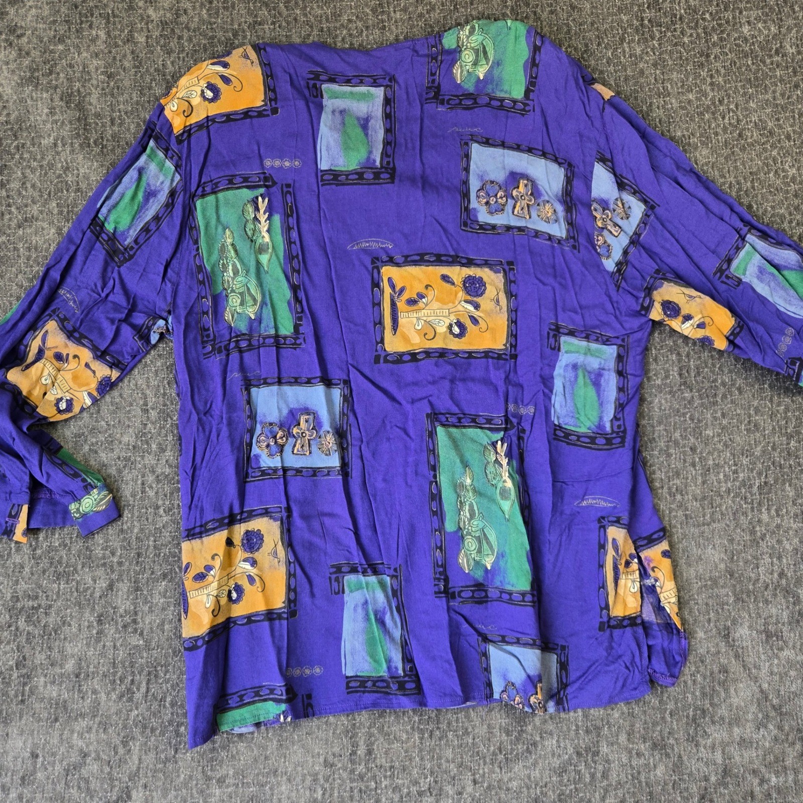 Vintage Plus Preferred Purple Abstract Button Up Shirt Women 24W Shoulder Pads