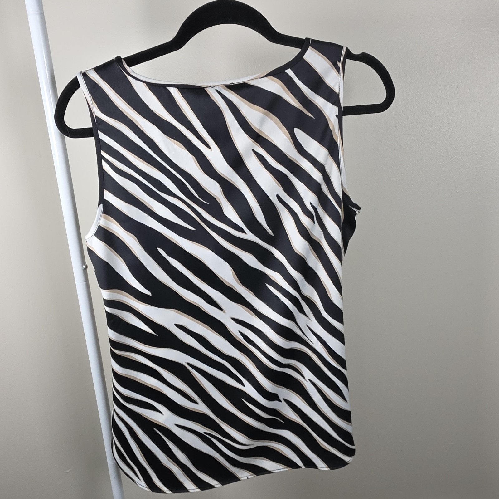 Anne Klein Zebra Animal Print Chiffon Round Neck Sleeveless Tank Blouse S