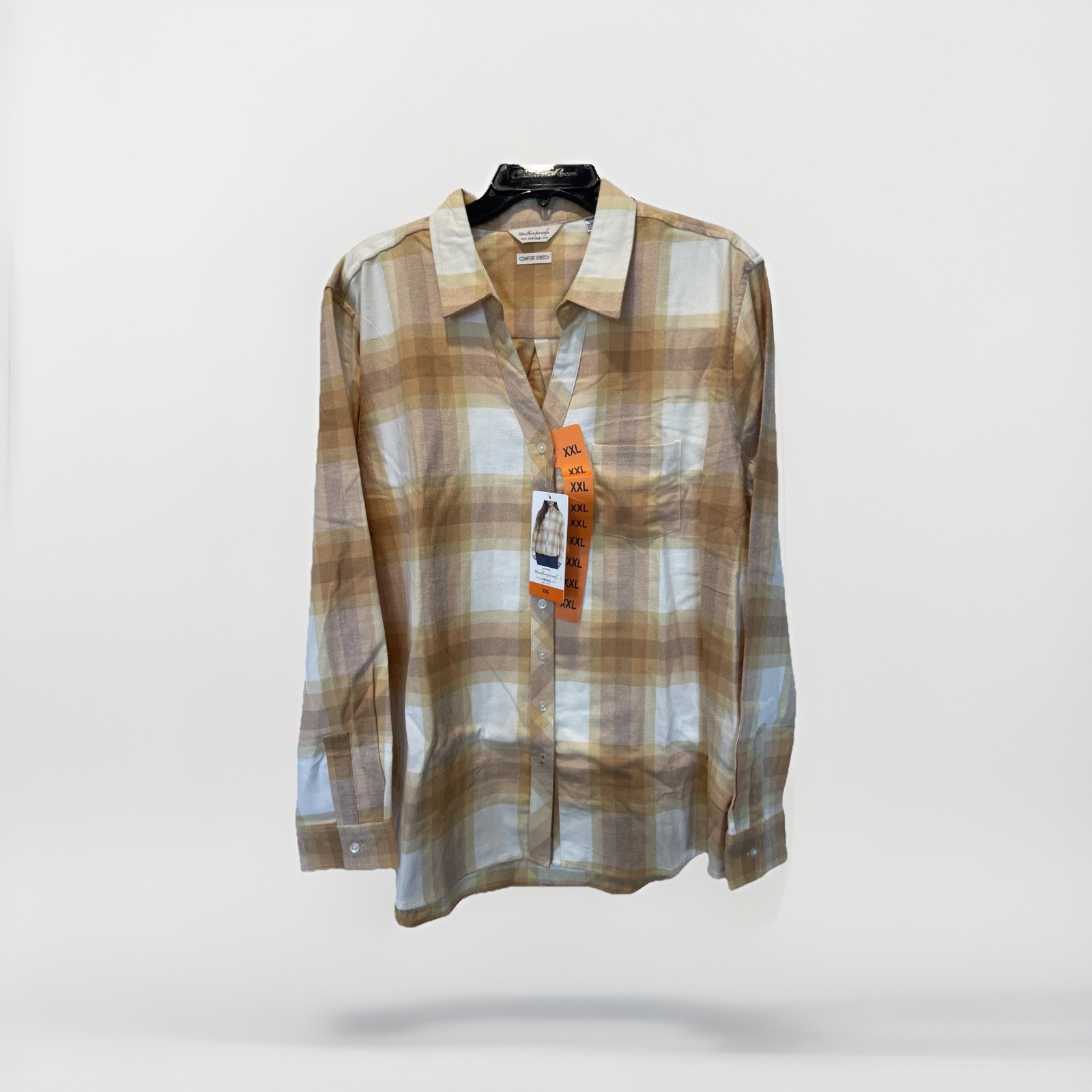 NEW Weatherproof Vintage Womens Flannel Shirt Yellow 2X Comfort Stretch